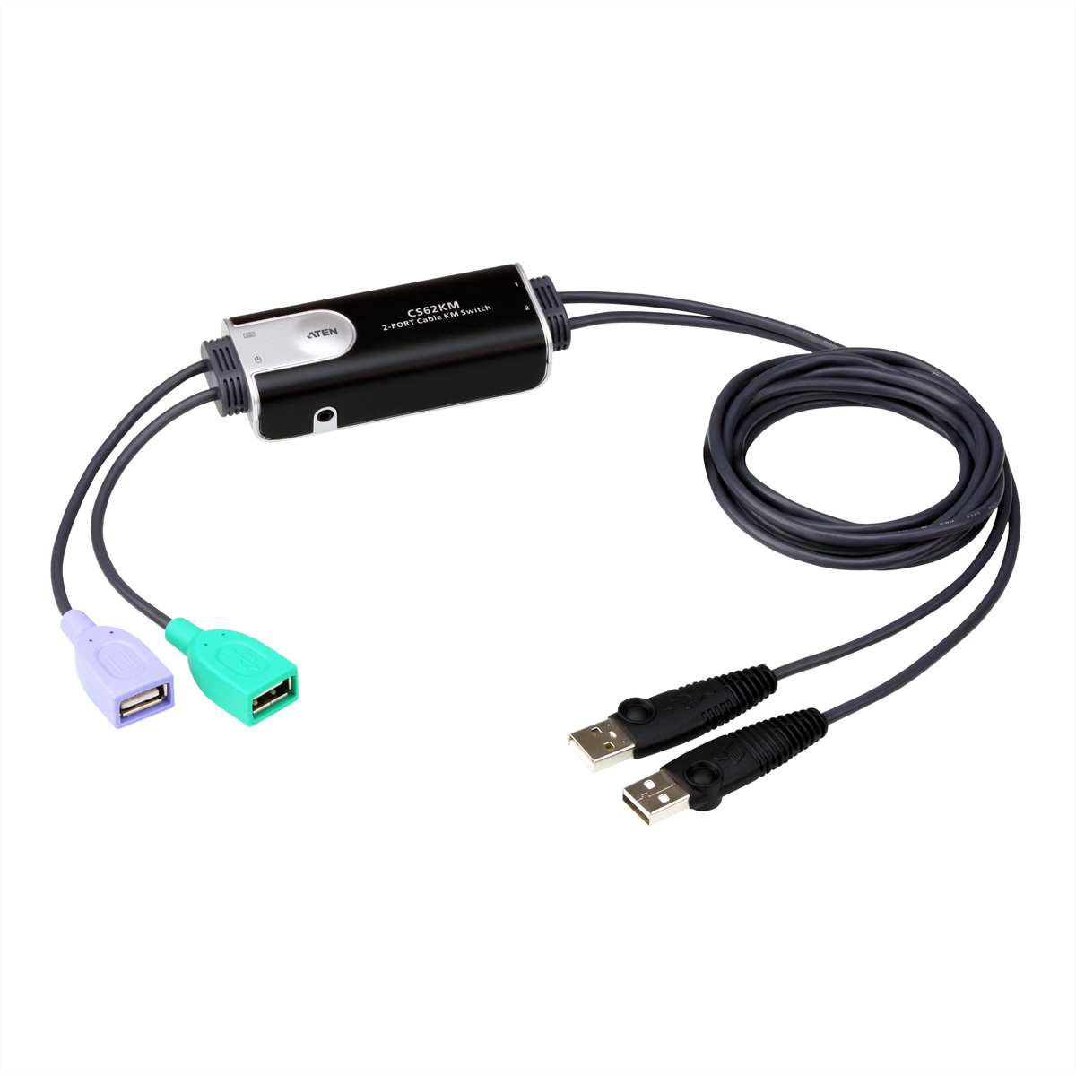 ATEN 2-Port USB Boundless Kabel KM Switch - 1,8 m - USB - USB - Schwarz - USB - 2 x USB Type A