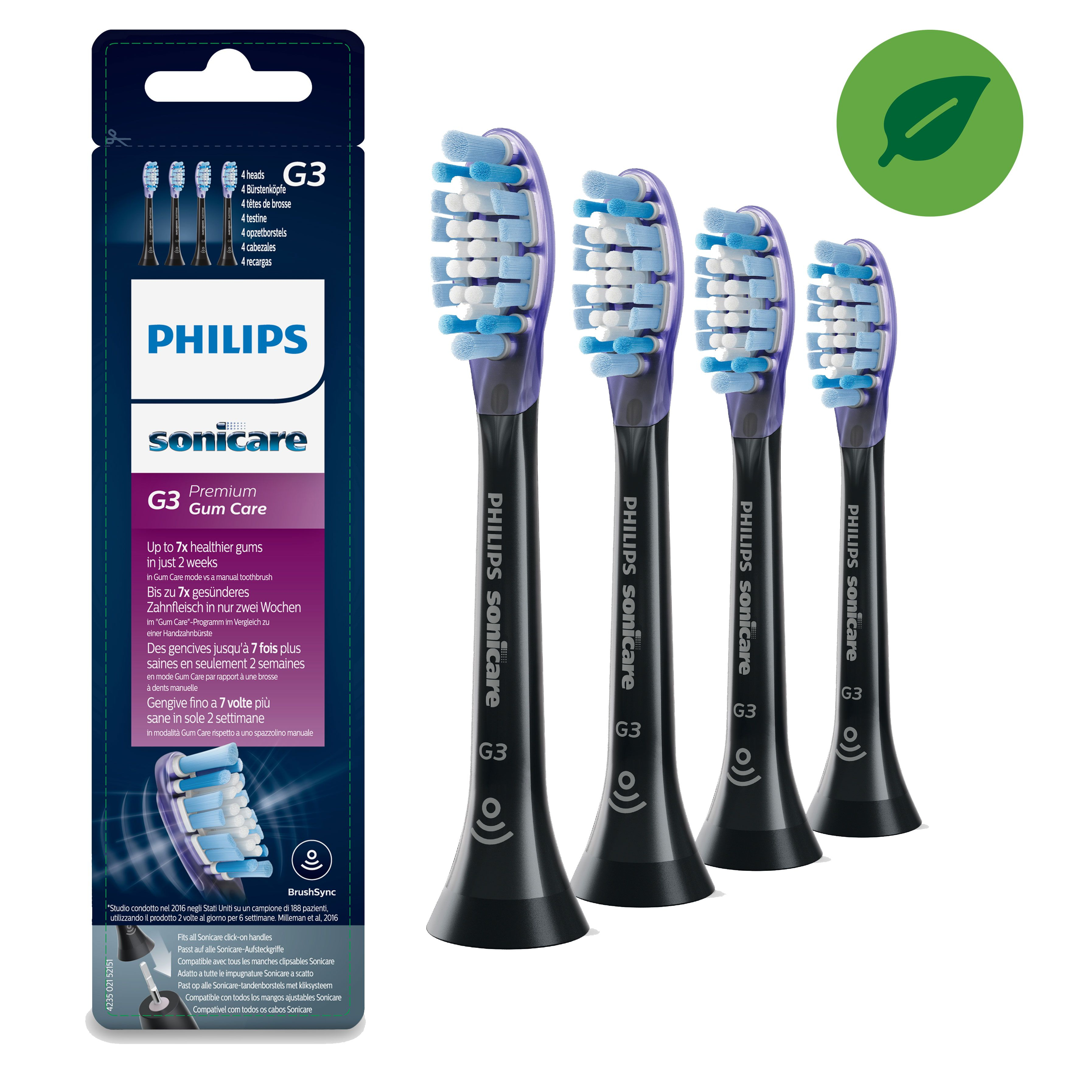 Philips G3 Premium Gum Care HX9054/33 Standard-Bürstenköpfe für Schallzahnbürste - 4 Stück(e) - Schwarz - Weich, Ansicht 2
