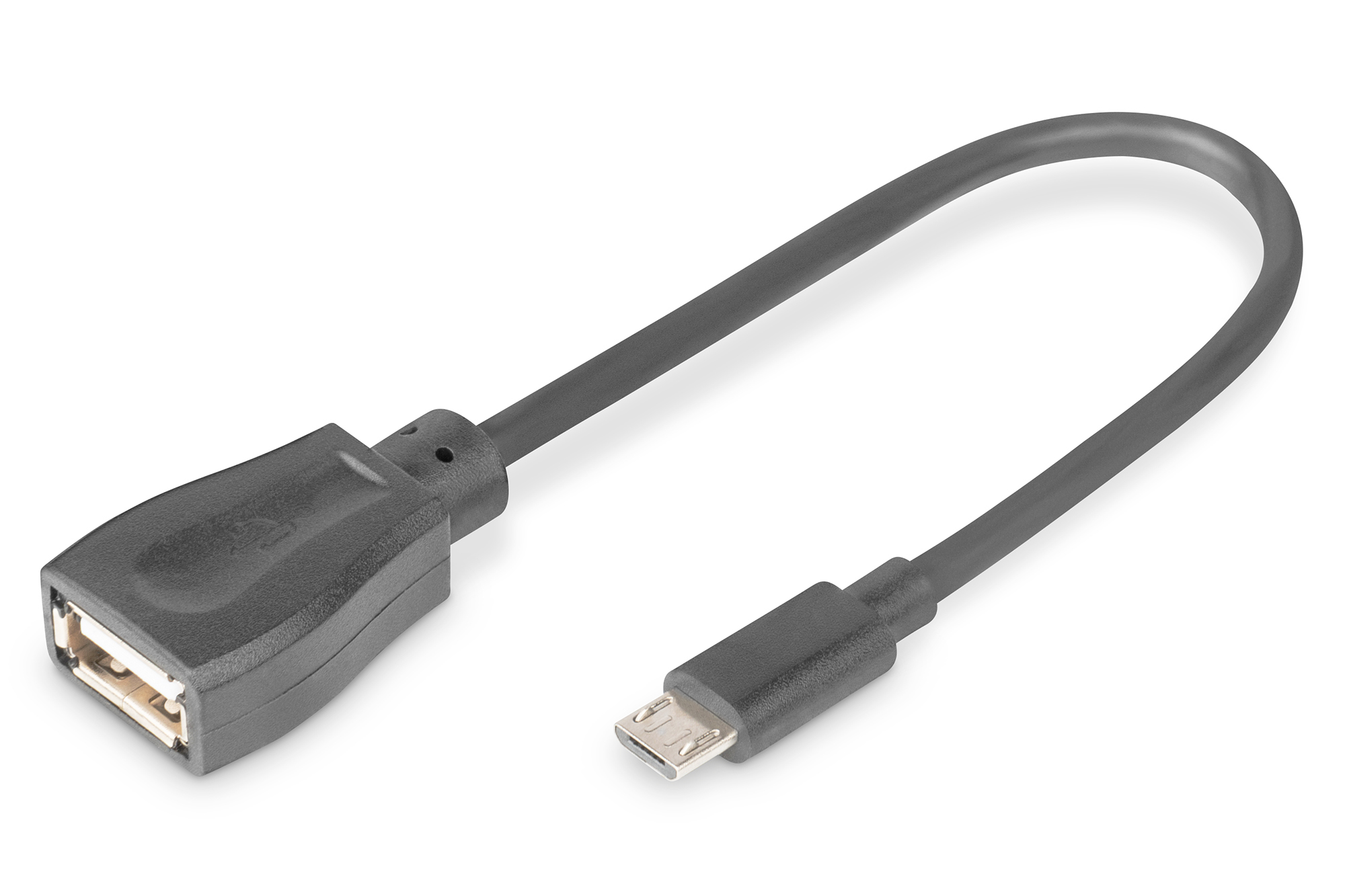 DIGITUS USB-Adapterkabel, OTG, Typ micro B - USB A, 0,2 m, Micro-USB B, USB A, USB 2.0, Männlich/Weiblich, Schwarz