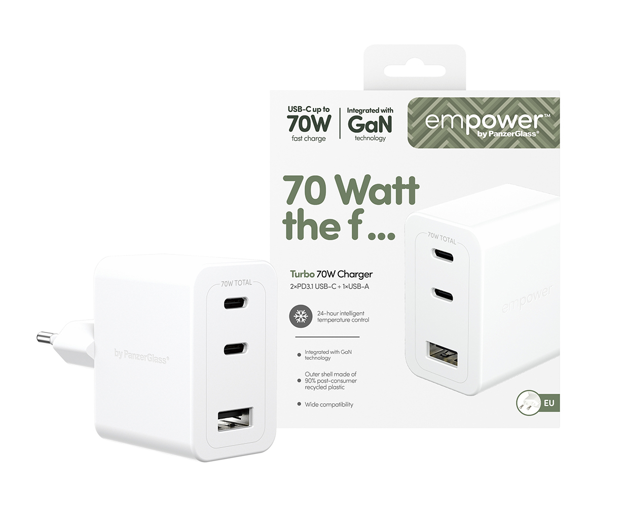 PanzerGlass empower Turbo 70W Multiple Charger inkl. 2x USB-C+ USB-A EU Plug, Ansicht 2