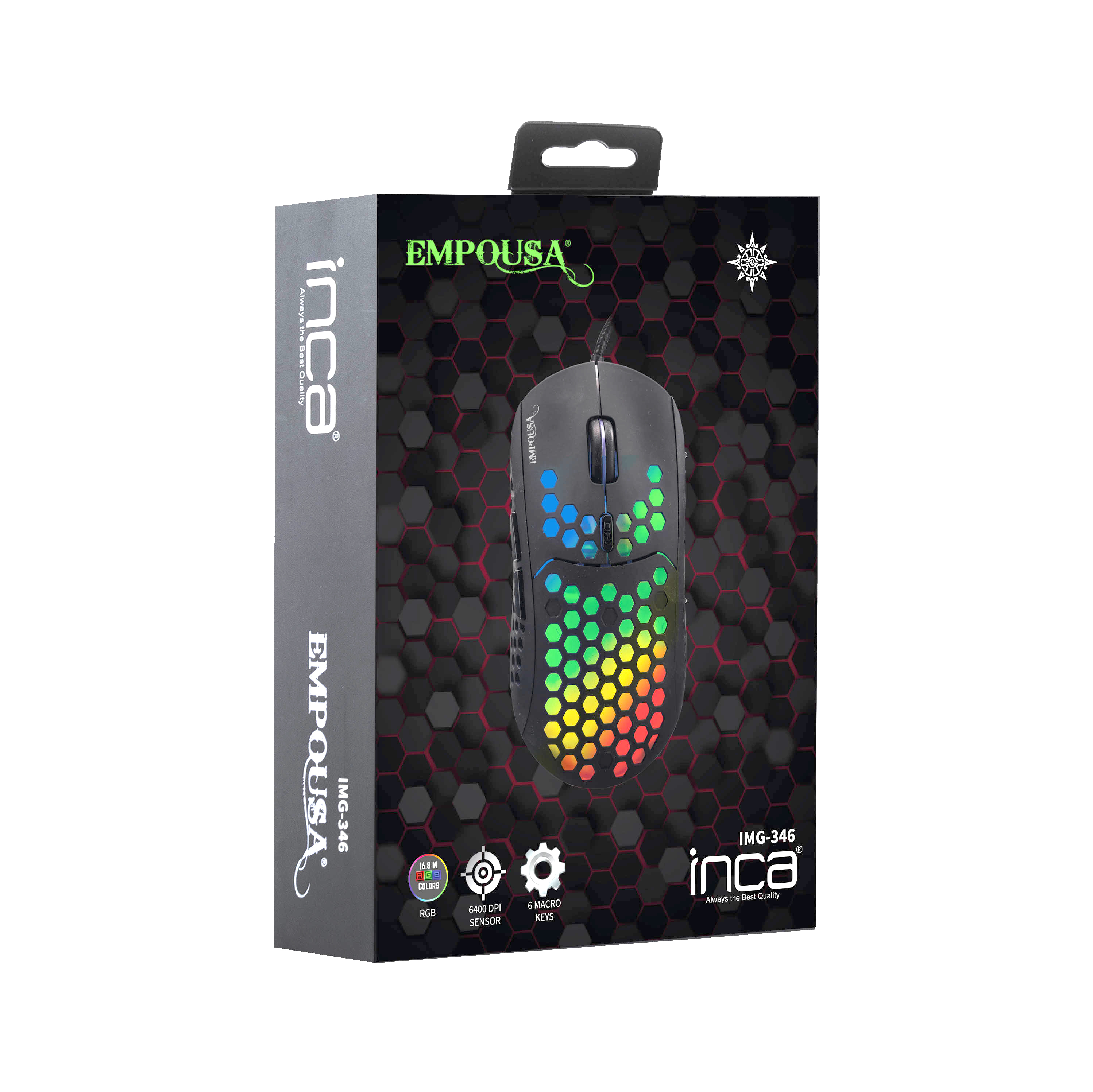 INCA IMG-346 - Beidhändig - Optisch - USB Typ-A - 6400 DPI - Schwarz, Ansicht 2