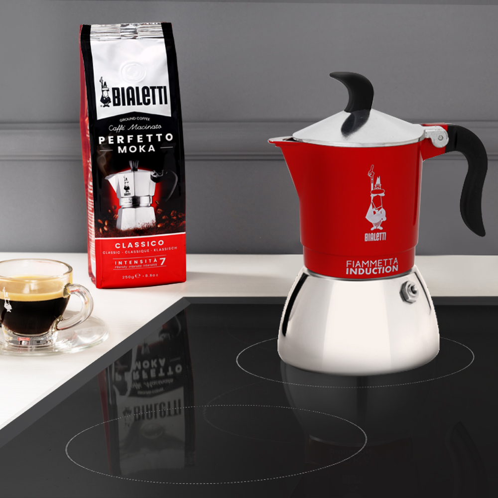 Bialetti Fiammetta Induction - Mokka-Kanne - 0,1 l - Rot - Edelstahl - Aluminium - Stahl - 2 Tassen - Polyamid, Ansicht 3