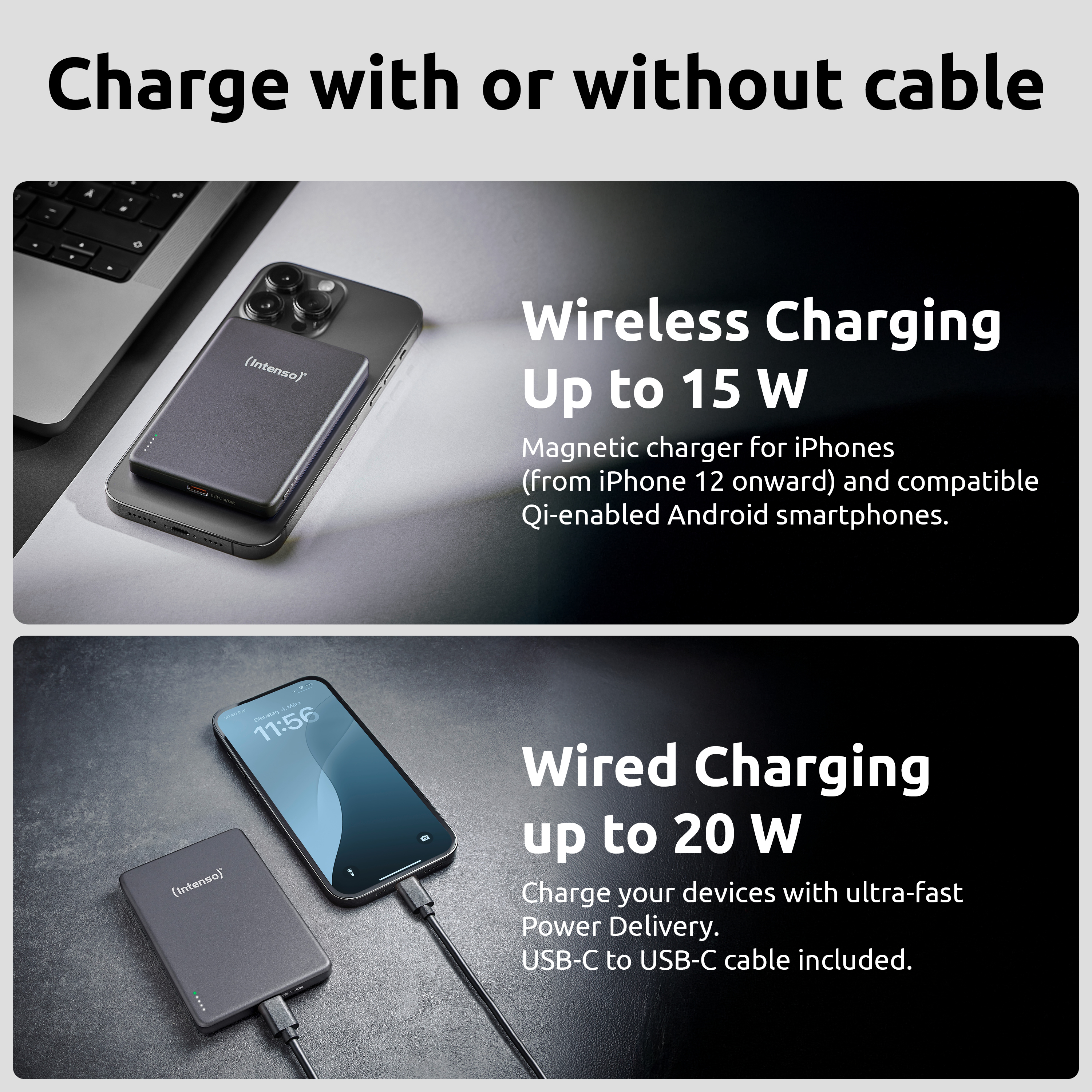 Intenso Magnetic Wireless Power Bank MW5000 grau - Akku - 5.000 mAh, Ansicht 3