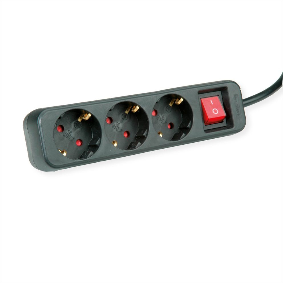 ROLINE Steckdosenleiste - Wechselstrom 250 V - 3600 Watt - Eingabe, Eingang CEE 7/4 - Ausgangsanschlüsse: 3, Ansicht 2