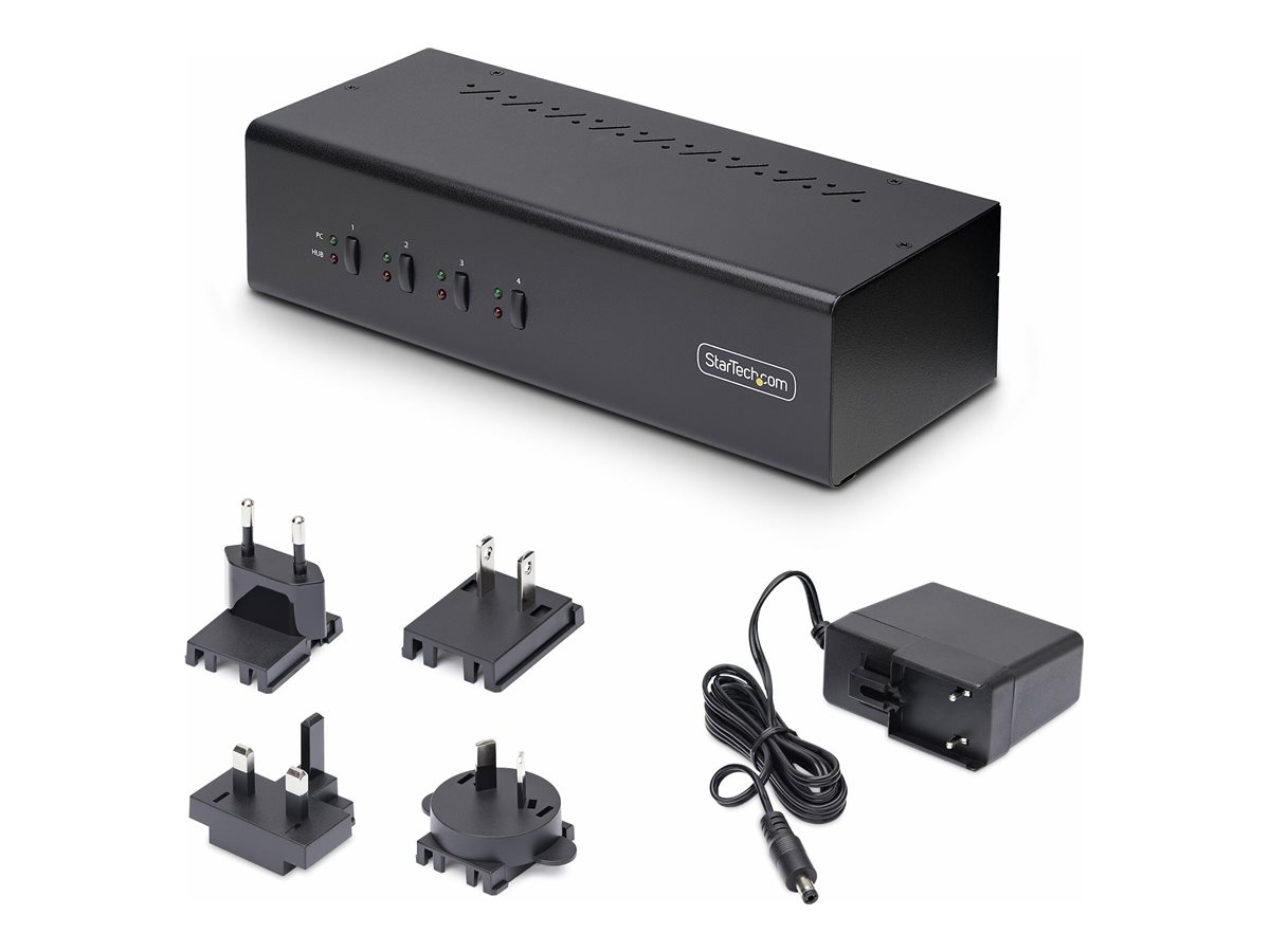 StarTech.com 4-Port Dual-Monitor DisplayPort KVM Switch, 4K 60Hz, 2x USB 5Gbps Hub Ports, 2x USB 2.0 HID Ports, Hotkey and Push-Button Switching, TAA Compliant - 3.5mm Audio, HDCP (P4DD46A2-KVM-SWITCH)