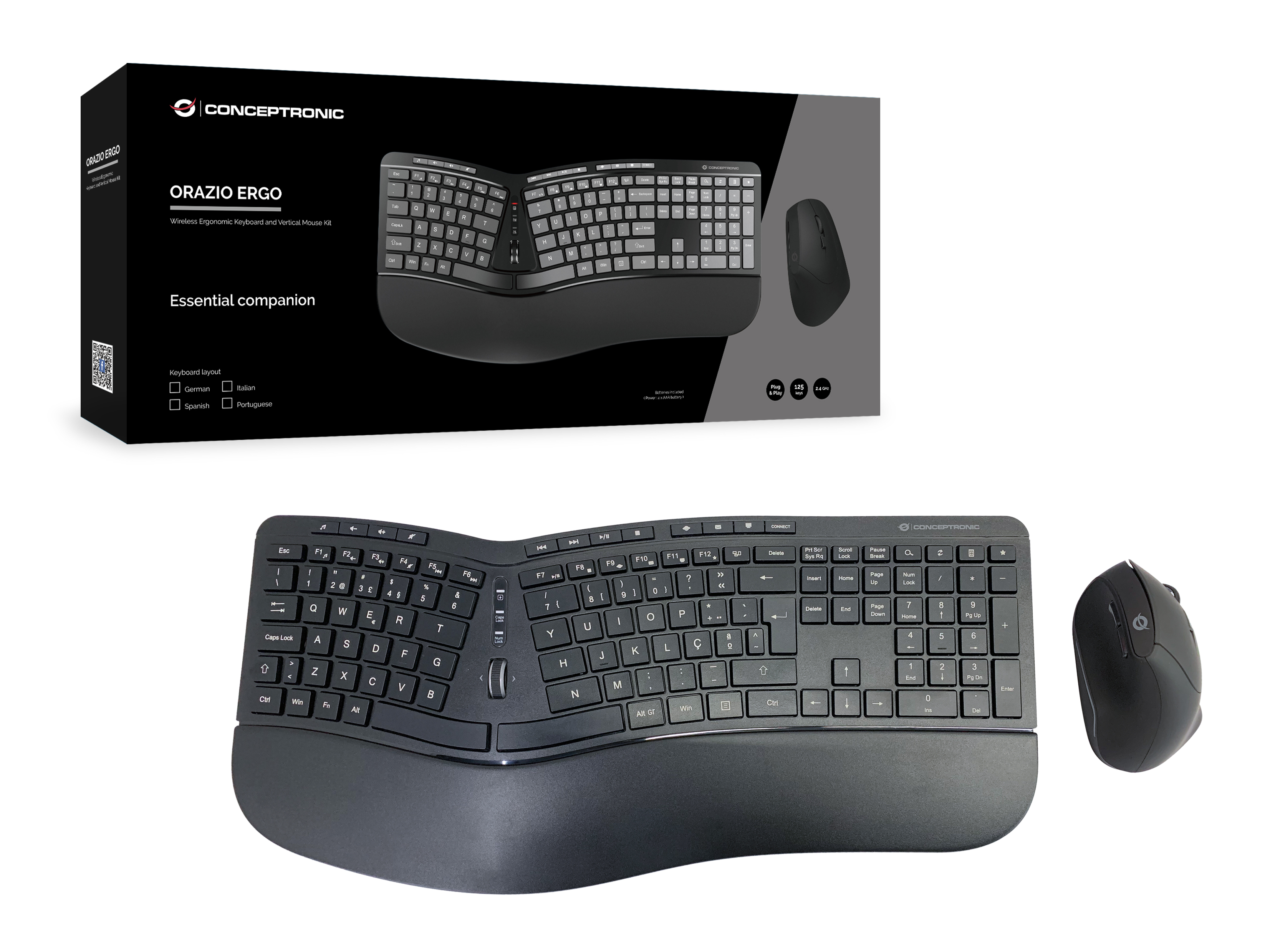 Conceptronic ORAZIO02PT - Volle Größe (100%) - RF Wireless - Schwarz - Maus enthalten - TL: Portugiesisch, QWERTY, Ansicht 2