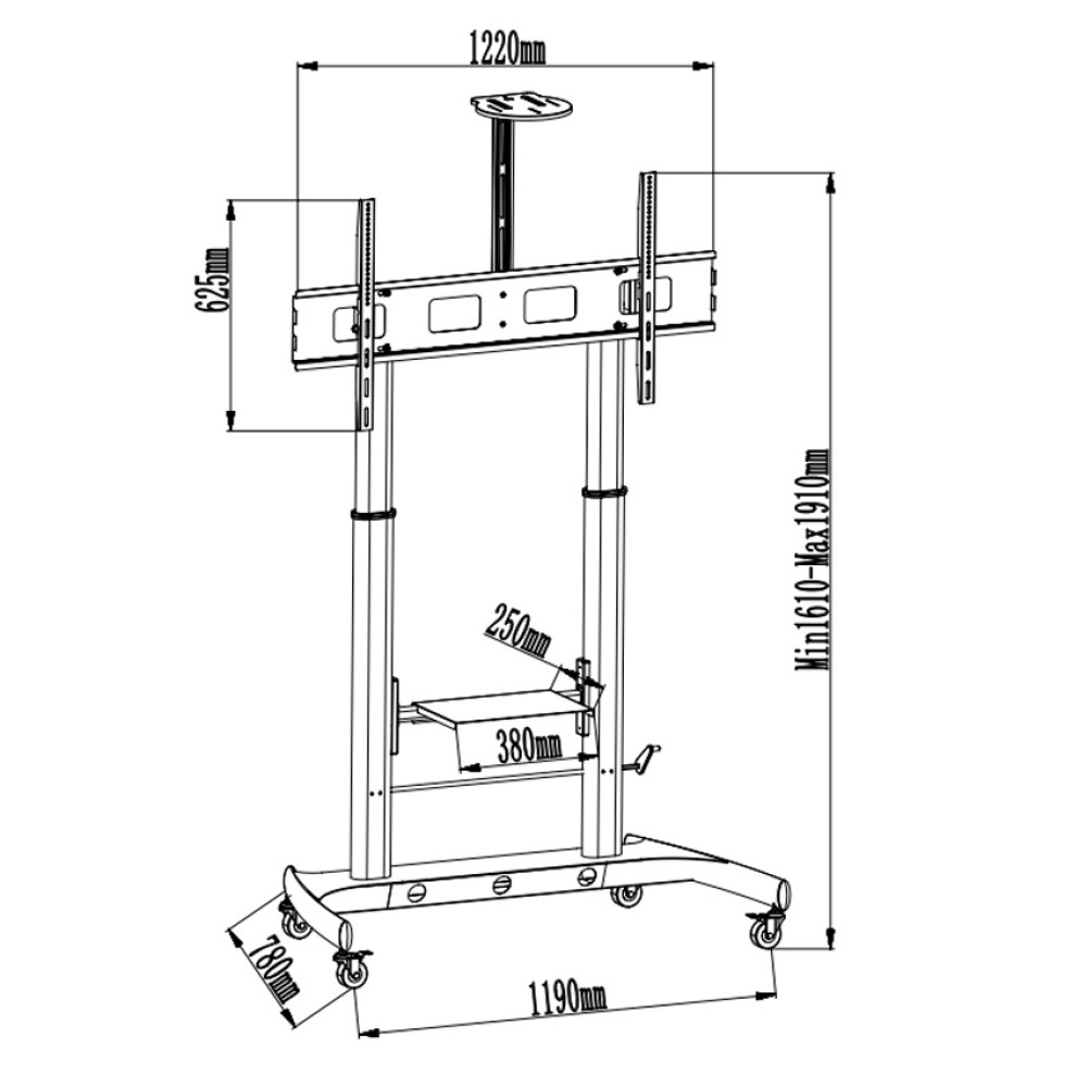 Techly TV Trolley für LCD LED TV 52-110'' mit Kameraablage, Ansicht 3