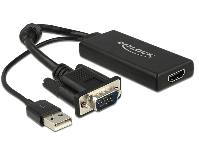 Delock 0.25m VGA+USB2.0-A/HDMI, 0,25 m, HDMI, VGA (D-Sub) + USB, Weiblich, Männlich, 1920 x 1080 Pixel