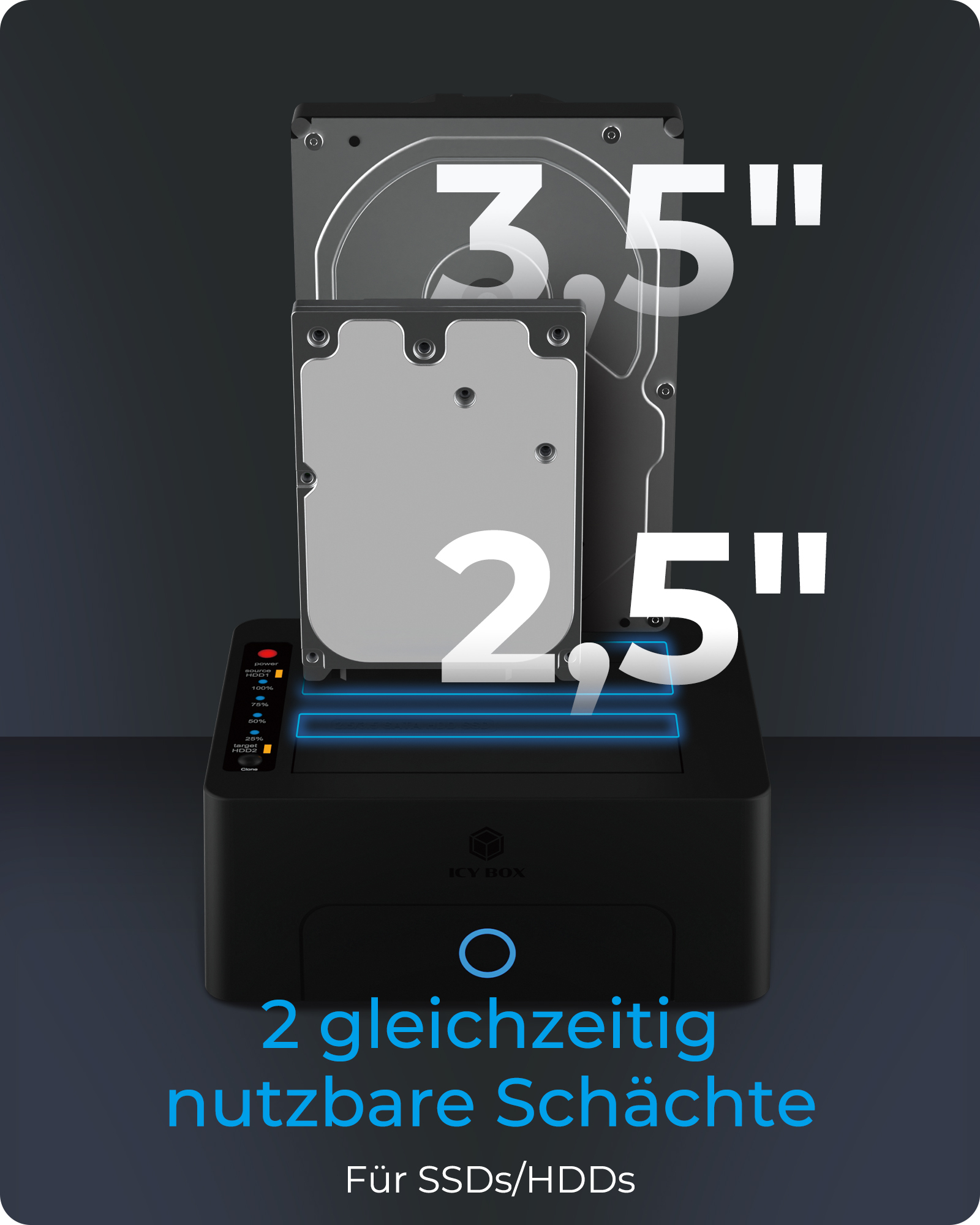 ICY BOX IB-1232CL-U3 - HDD-Dockingstation - 2,5 / 3,5 gemeinsam genutzt (6,4 cm/8,9 cm gemeinsam genutzt), Ansicht 2