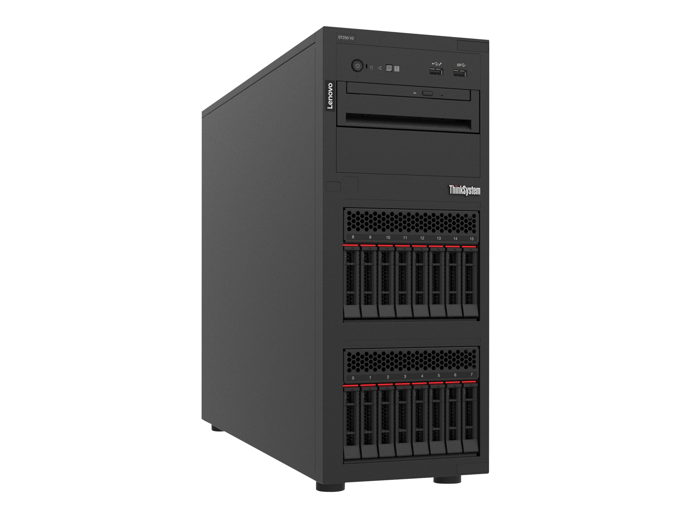 Lenovo ThinkSystem ST250 V2 7D8F - Server - Tower - 4U - 1-Weg - 1 x Xeon E-2334 / 3.4 GHz - RAM 16 GB - SAS - Hot-Swap 6.4 cm (2.5") Schacht/Schächte - keine HDD - Matrox G200 - GigE - kein Betriebssystem - Monitor: keiner
