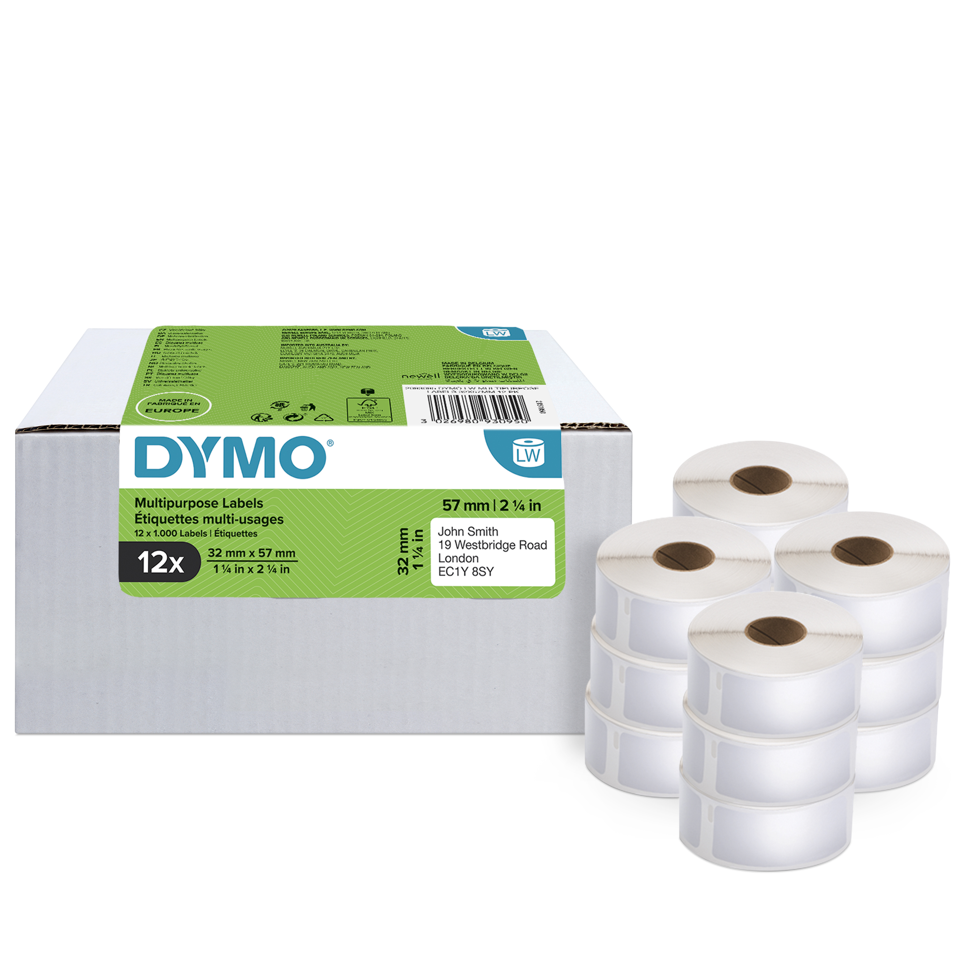 Dymo LabelWriter - Papier - selbstklebend - weiß - 32 x 57 mm 12000 Rolle(n) (12 Rolle(n), Ansicht 3