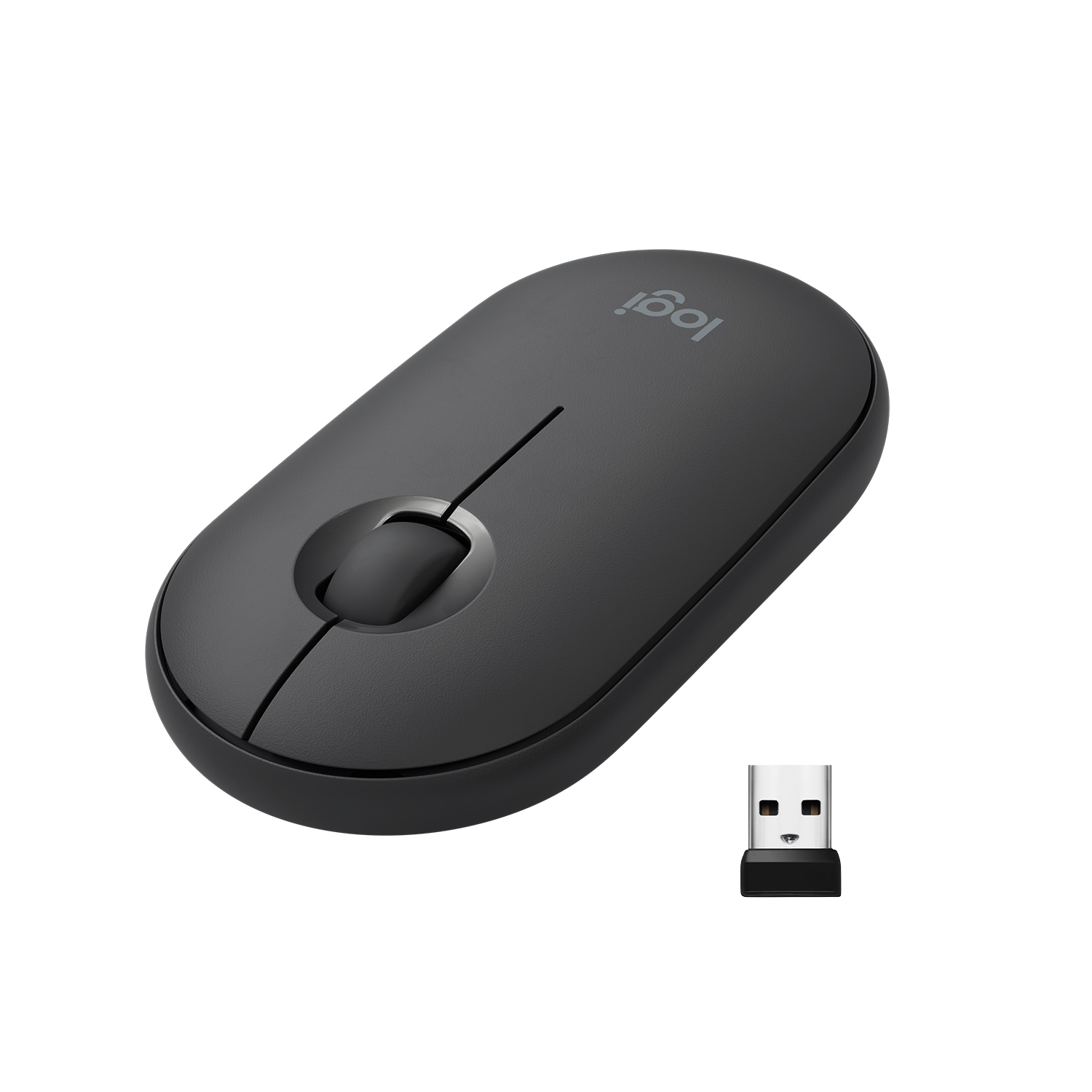 Logitech Pebble M350, Beidhändig, Optisch, RF Wireless + Bluetooth, 1000 DPI, Graphit