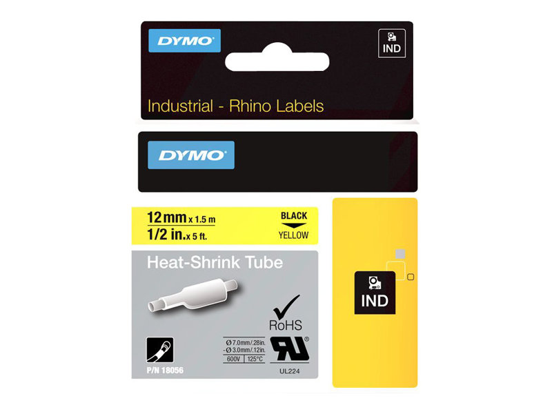 Dymo RhinoPRO Heat shrink tubing - Polyolefin - Schwarz auf Gelb - Rolle (1,3 cm x 1,5 m), Ansicht 3