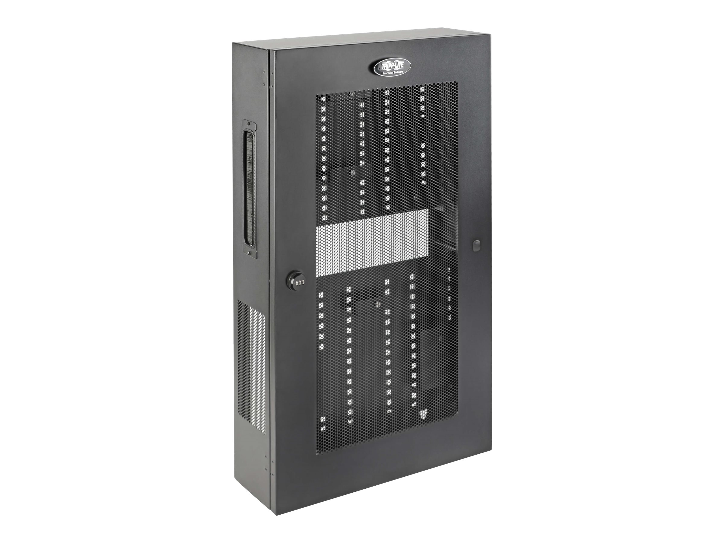 Eaton Tripp Lite Series SmartRack 3U Low-Profile Vertical-Mount Switch-Depth Wall-Mount Structured Wiring Enclosure Adjustable Equipment Brackets - Netzwerkgerätegehäuse - geeignet für Wandmontage - Schwarz - 3U - 48.3 cm (19)