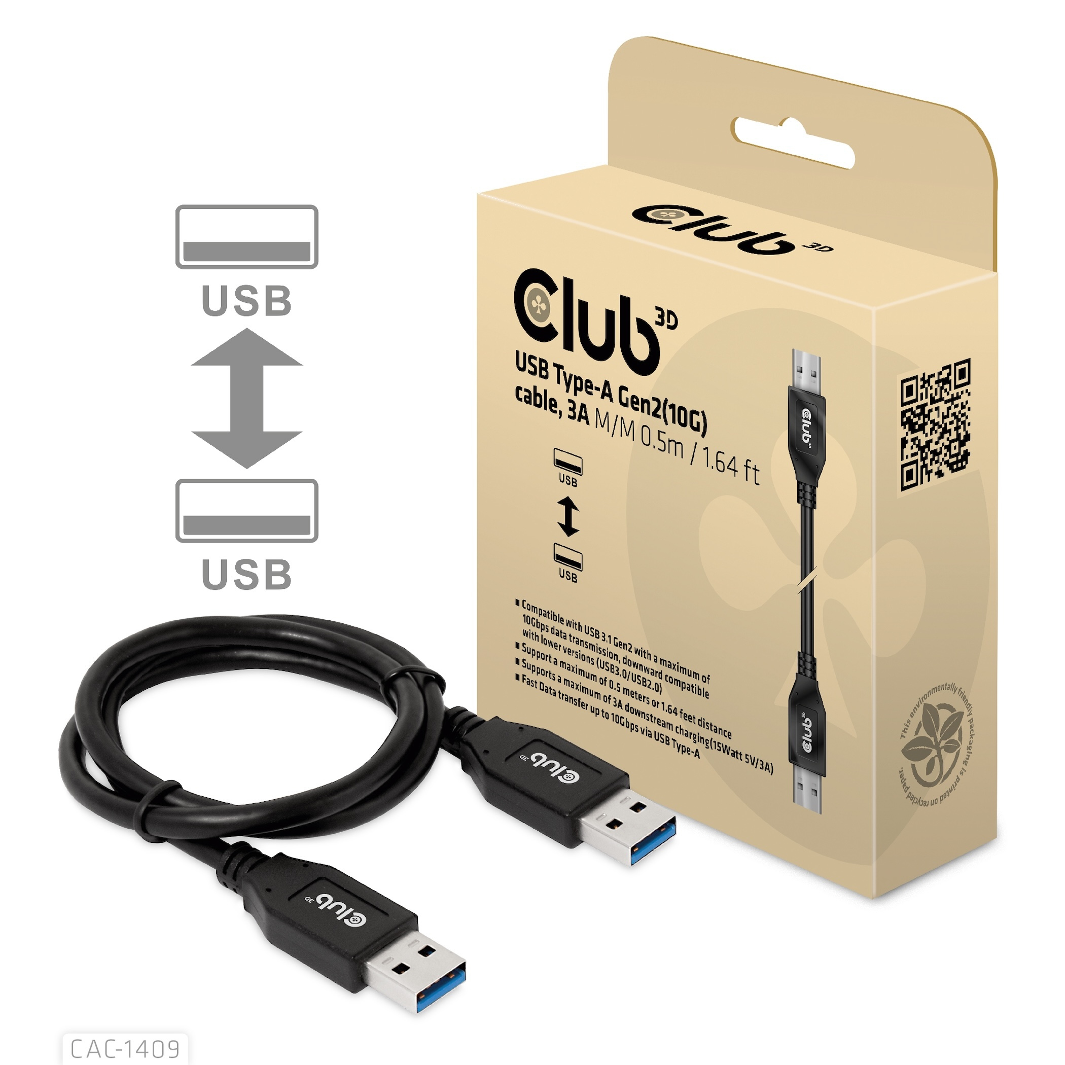 Club 3D USB-Kabel - USB Typ A (M) zu USB Typ A (M), Ansicht 2