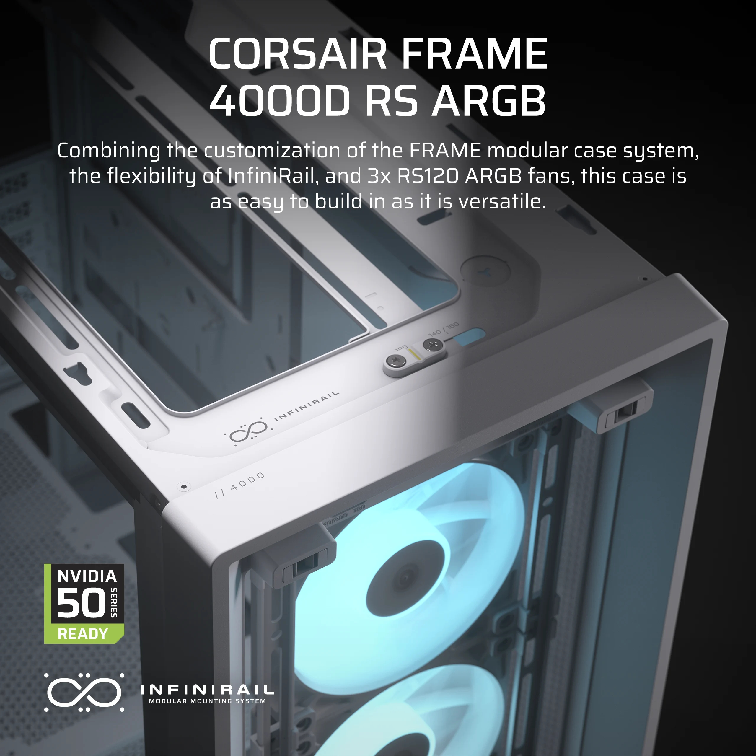 Corsair FRAME 4000D RS ARGB - Midi-Tower Gaming - E-ATX - Seitenteil mit Fenster (gehärtetes Glas) - Weiß, Ansicht 2