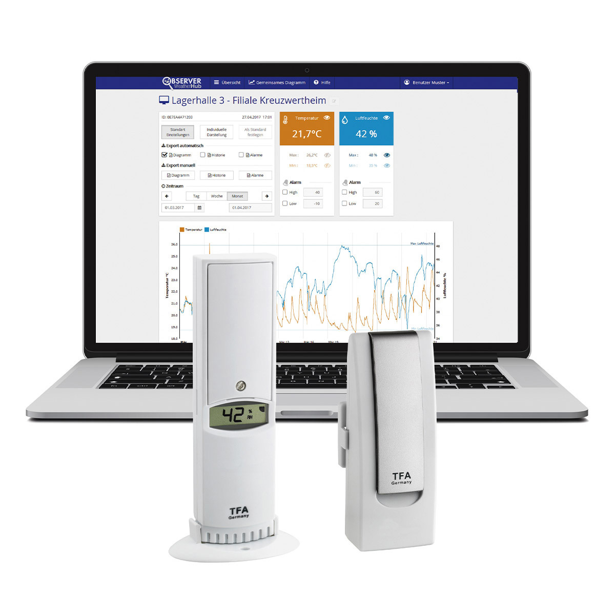 TFA WeatherHub - Feuchtigkeit - Temperatur - Kabellos - WLAN - 868 MHz - -40 - 60 °C - LCD, Ansicht 4