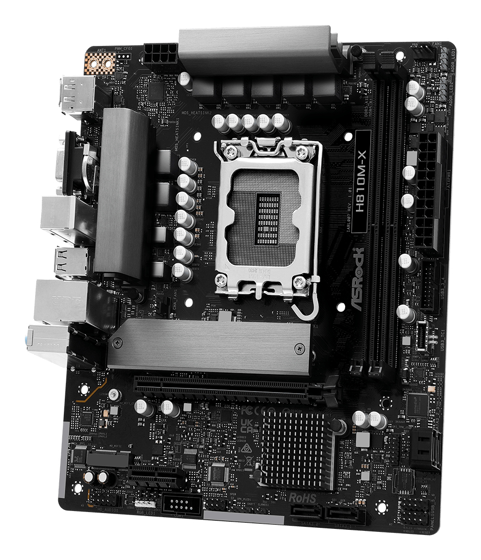 ASRock H810M-X - Motherboard - micro ATX - LGA1851-Sockel - H810 Chipsatz - 2.5 Gigabit LAN, Ansicht 3