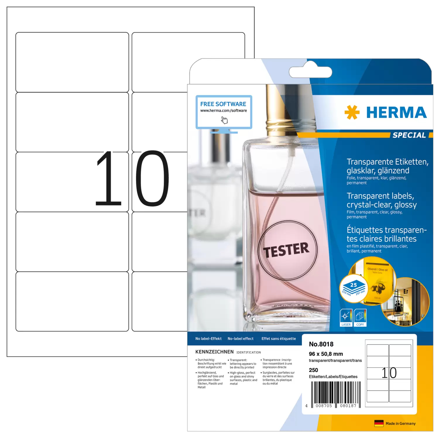 HERMA Selbstklebend - durchsichtig - 50.8 x 96 mm 250 Etikett(en) (25 Bogen x 10), Ansicht 4