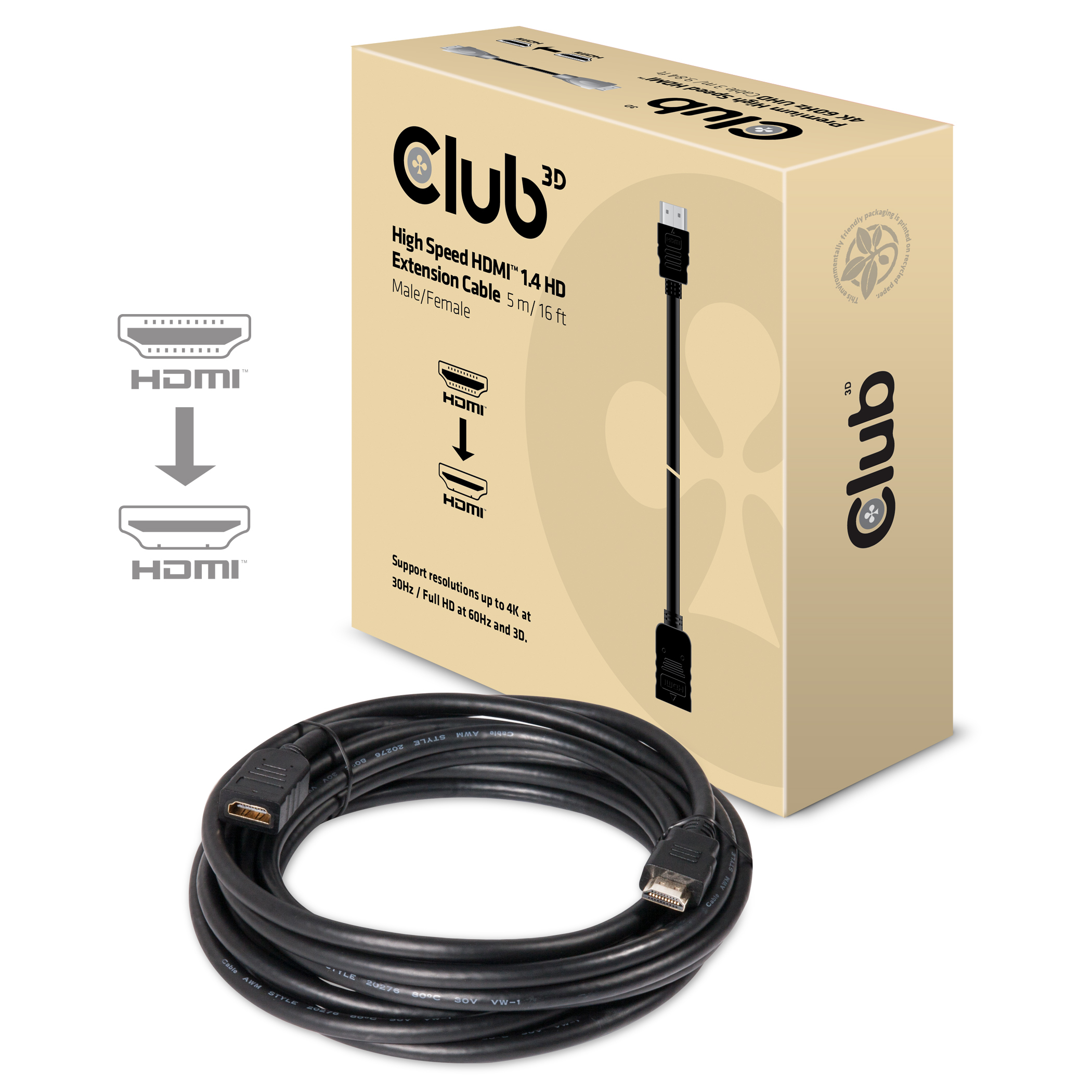 Club 3D HDMI-Verlängerungskabel - HDMI (M), Ansicht 2