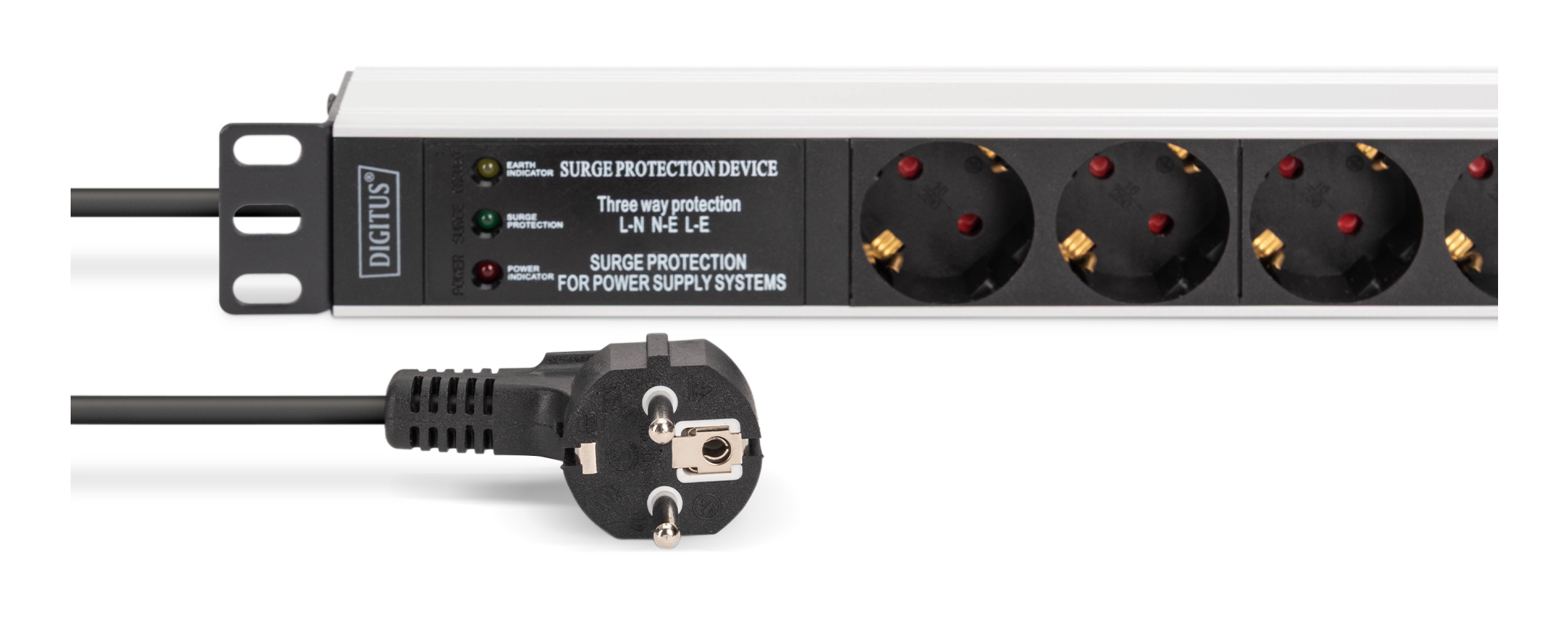 DIGITUS 1U Alu PDU Rackmount. 6x Safety outlet 1x outlet - (Offline-) USV - 19, Ansicht 3