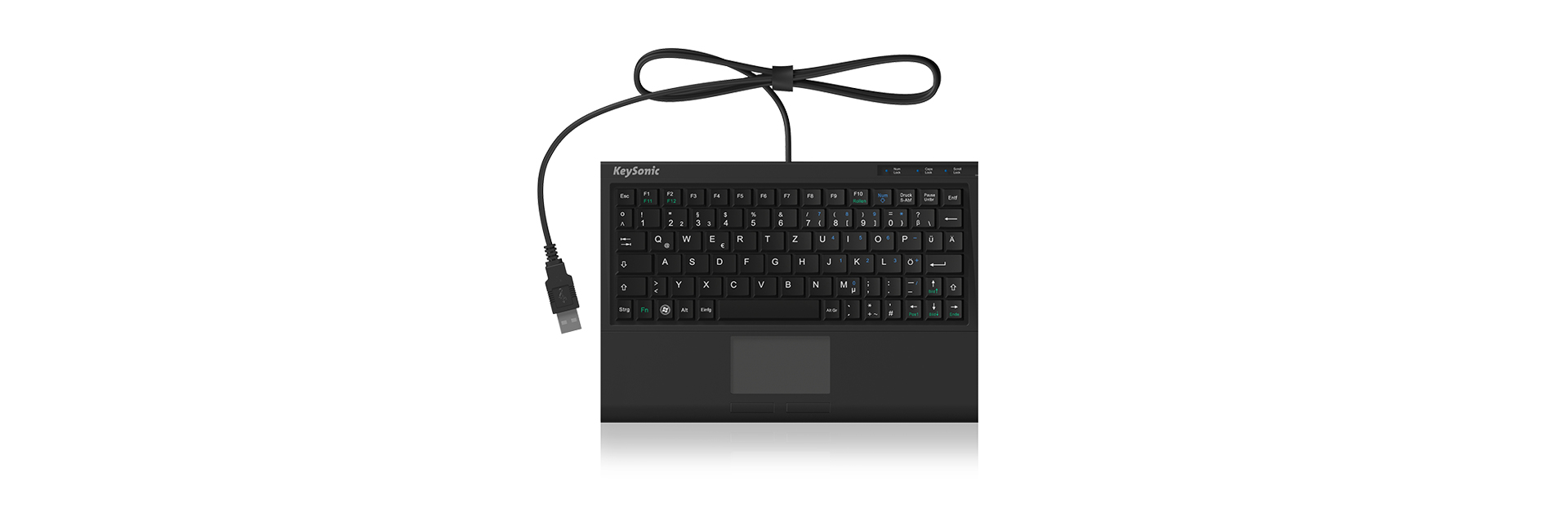 KeySonic ACK-3410 - Mini - USB - Membran Key Switch - Schwarz - TL: Deutsch, QWERTZ, Ansicht 4
