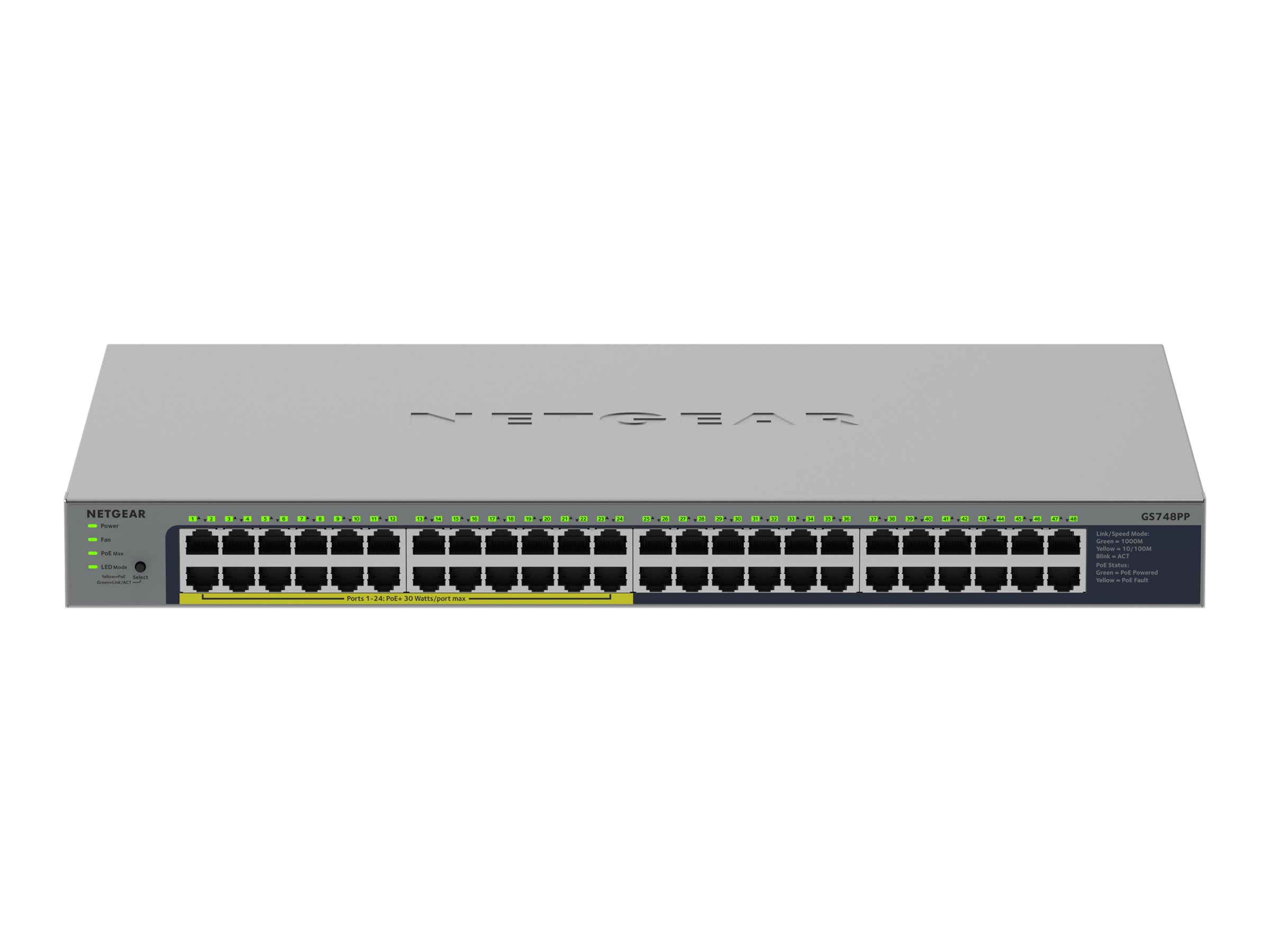 Netgear GS748PP - Switch - unmanaged - 24 x 10/100/1000 + 24 x 10/100/1000 (PoE+)