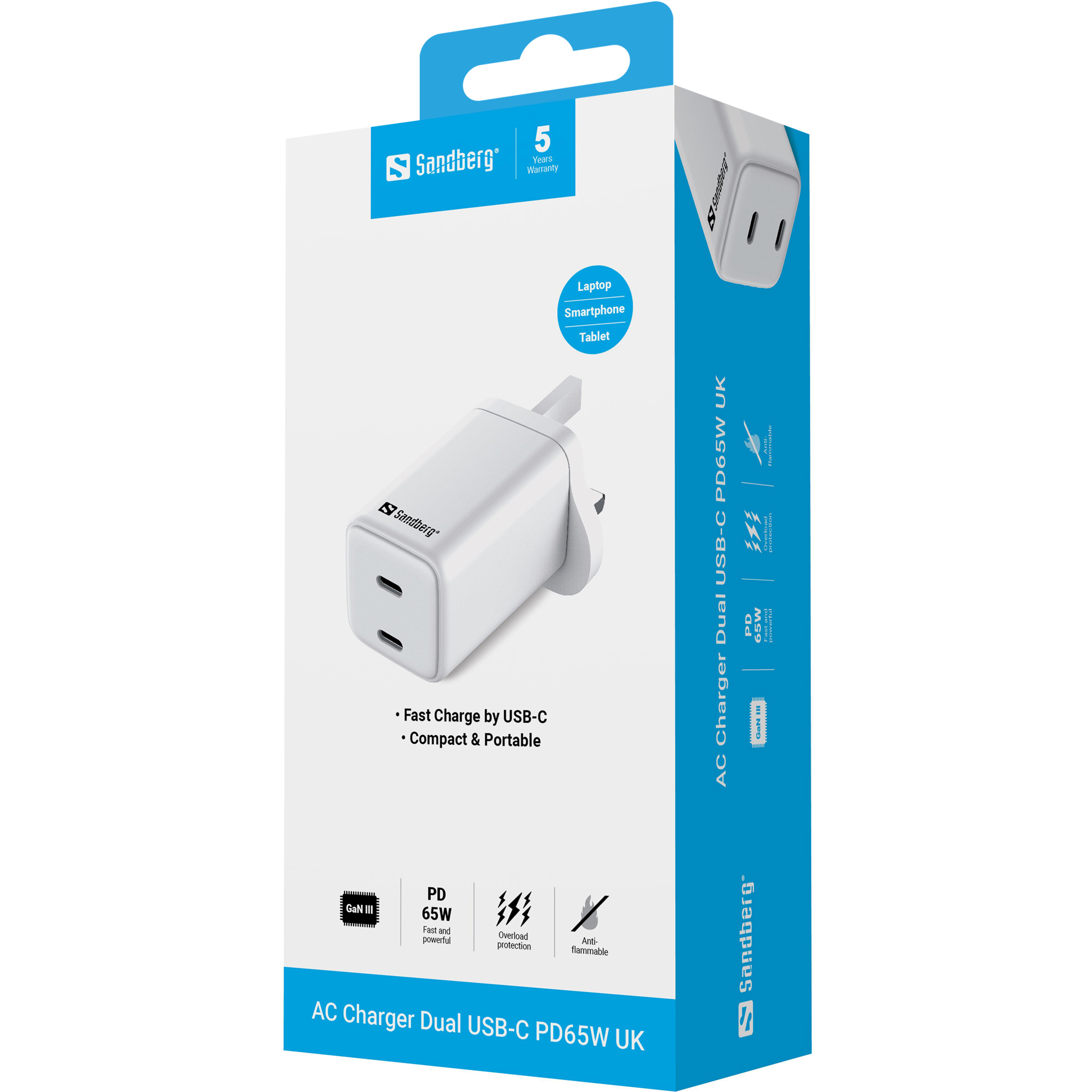 SANDBERG AC Charger Dual USB-C PD65W UK, Ansicht 2