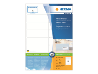 HERMA Premium - Papier - matt - permanent selbstklebend - weiß - 99.1 x 33.8 mm 1600 Etikett(en) (100 Bogen x 16)
