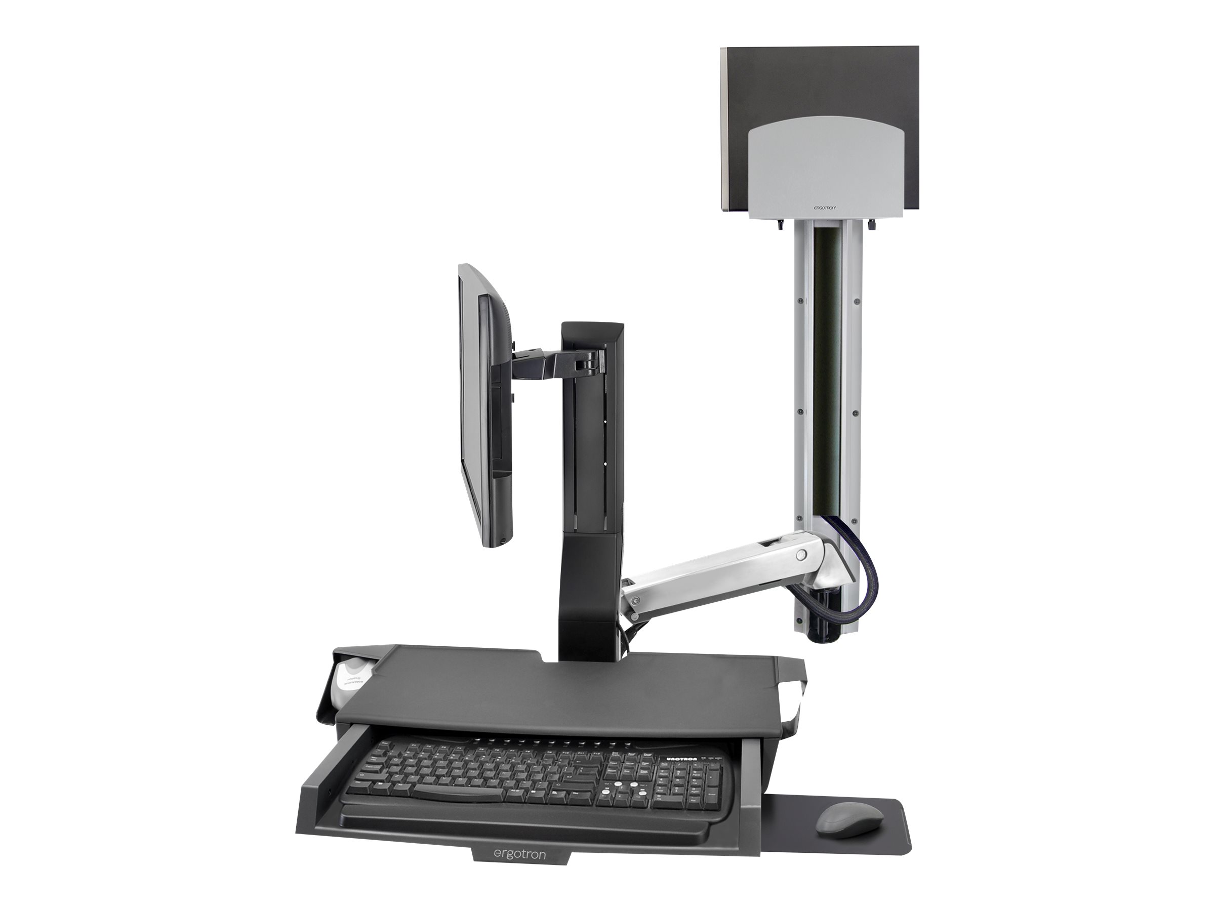 Ergotron SV Combo System with Worksurface & Pan Medium CPU Holder - Befestigungskit (CPU-Halter Handgelenkkissen Wandmontagehalterung Schienenmontage Halterungsset Mausablage zum Herausziehen Monitorhalterung Ablage für Barcode-Scanner und Maus C