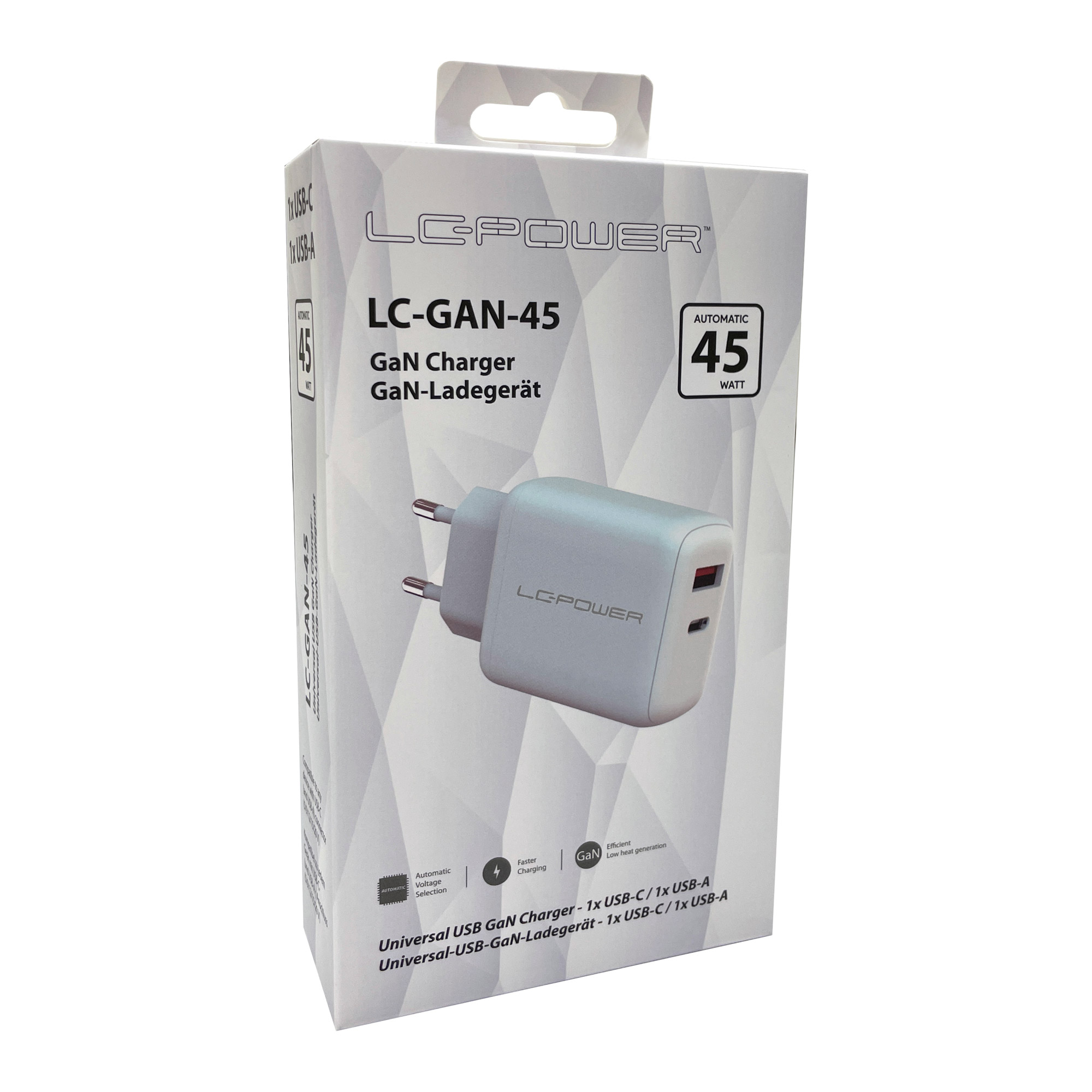 LC-Power USB Ladegerät 45W LC-GAN-45 1xUSB-C 1xUSB-A, Ansicht 3