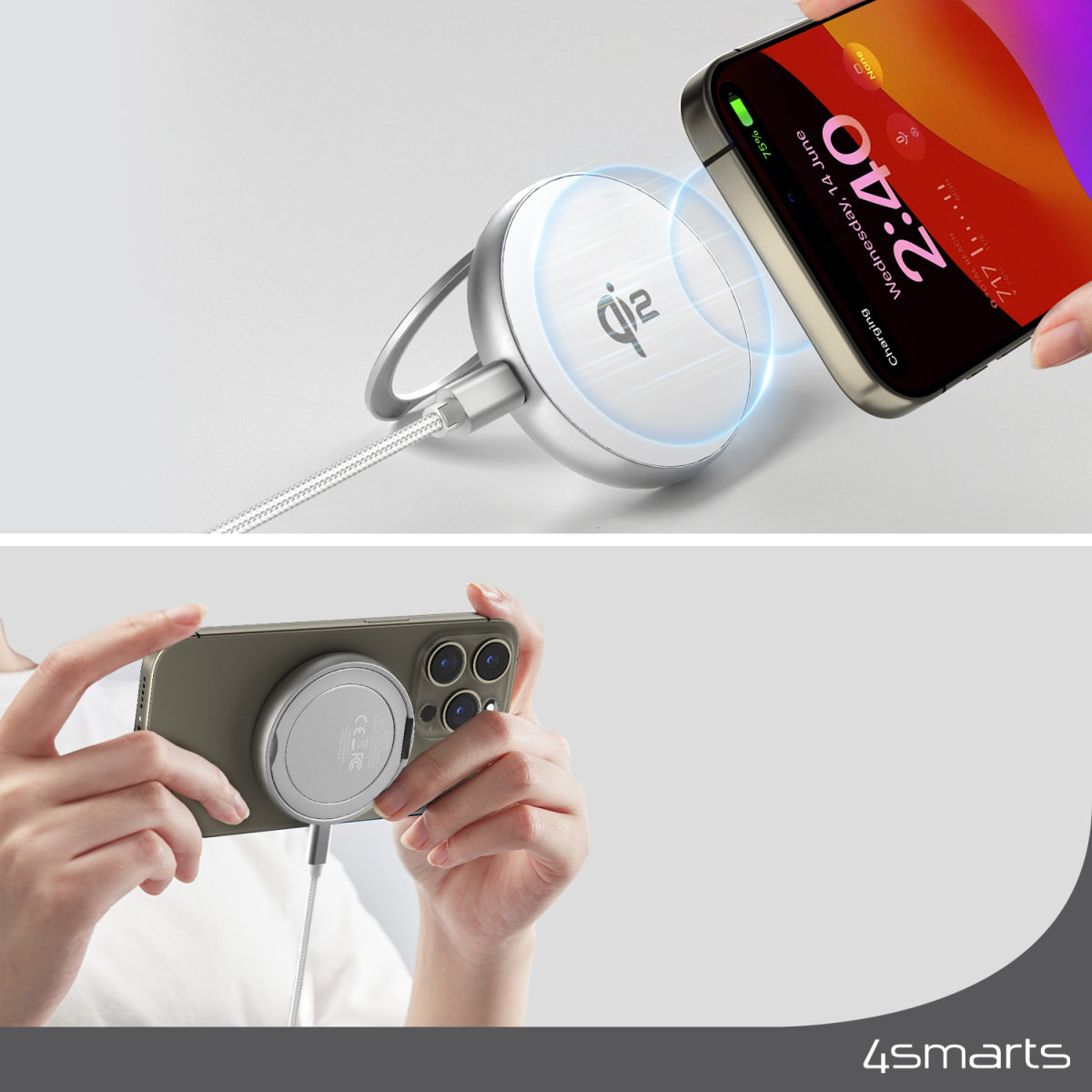 4smarts Qi2 Charger Kickstand. silber/wei, Ansicht 2