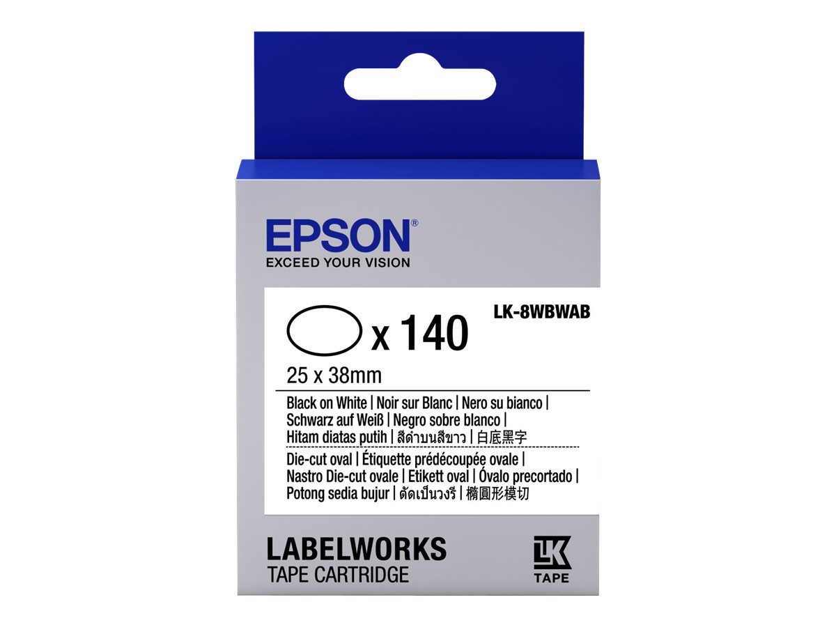 Epson LabelWorks LK-8WBWAB - Schwarz auf Weiß - 25 x 38 mm 140 Etikett(en) (1 Rolle(n) x 140) gestanzte ovale Etiketten - für LabelWorks LW-1000, LW-300, LW-400, LW-600, LW-700, LW-900, LW-Z5000, LW-Z5010, LW-Z900