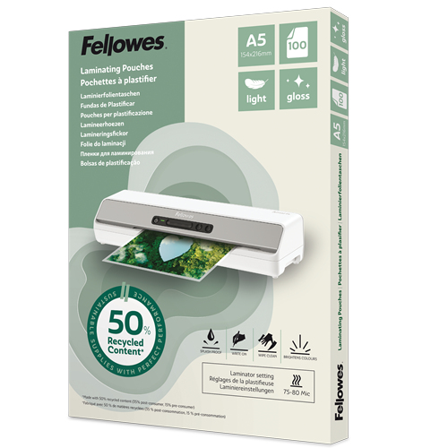 Fellowes Laminierfolie A5 Light Gloss 100er Pack, Ansicht 2