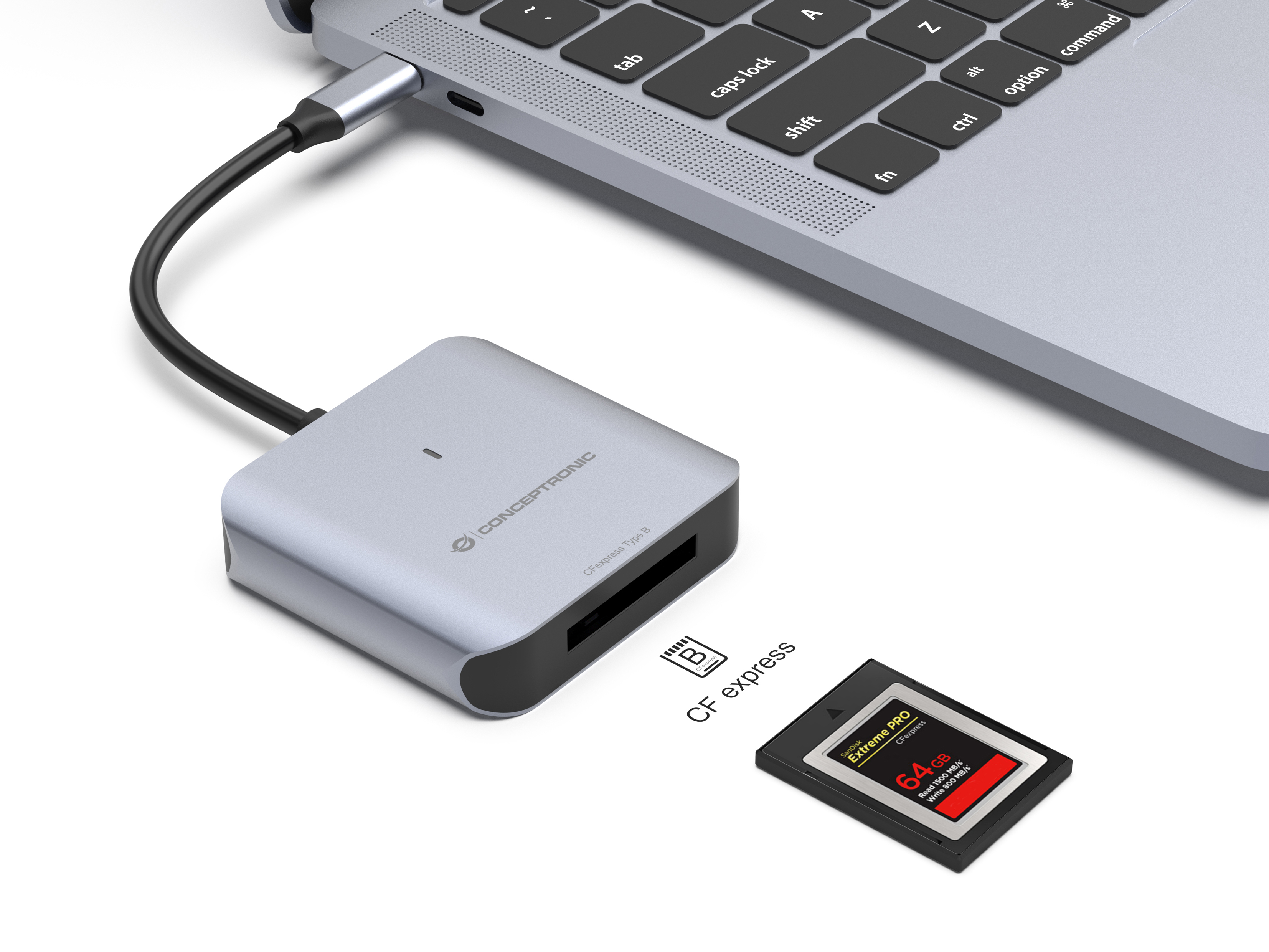 Conceptronic Card USB 3.2 Gen2 Typ-B CFexpress 2.0 sw - Card-Reader - CF Express Typ A, Ansicht 3
