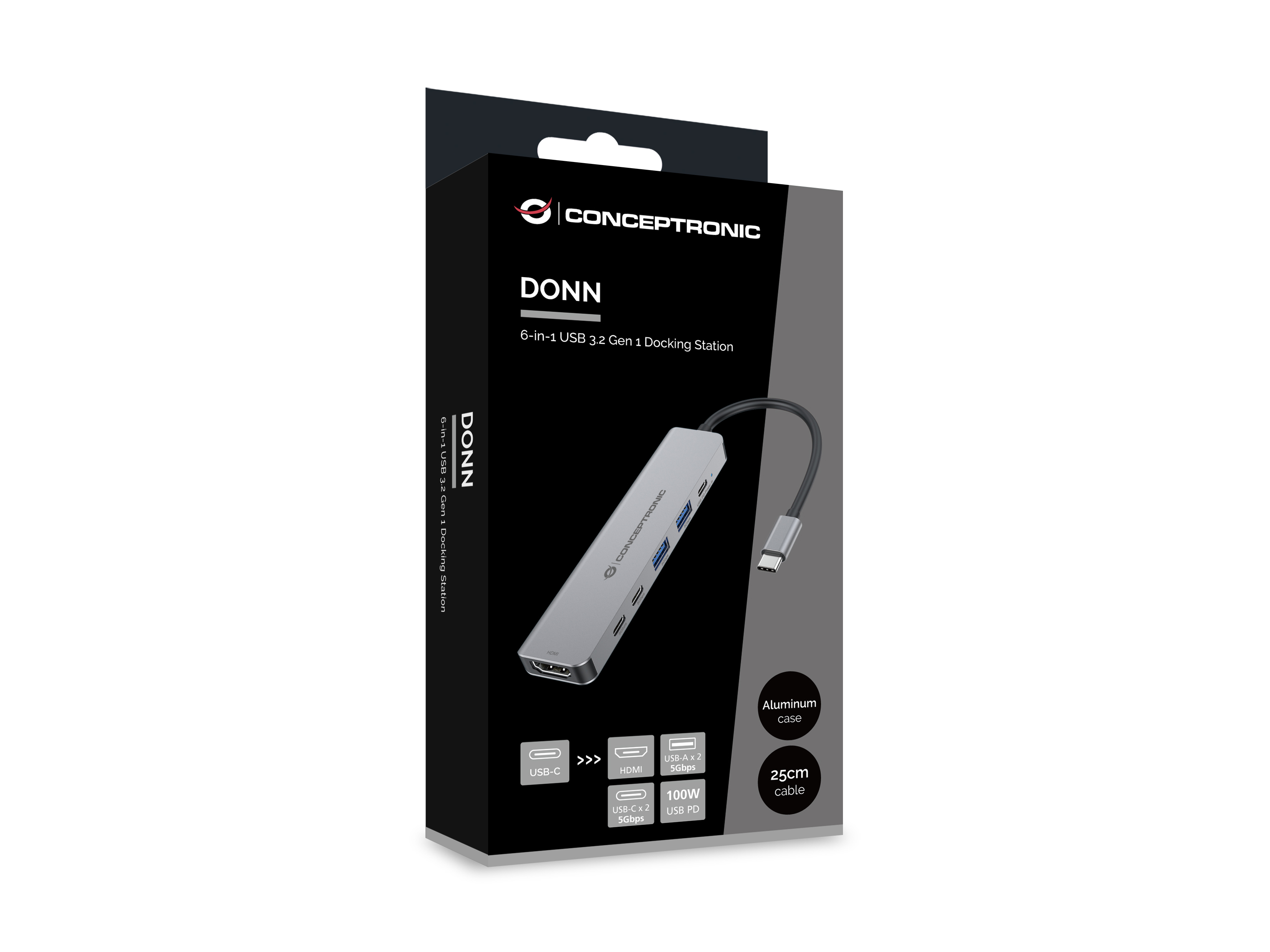 Conceptronic 6-in-1 Docking Station USB 3.2 Gen 1 - HDMI - USB-A 5Gbps x 2 - USB-C 2, Ansicht 3