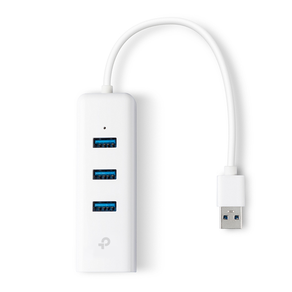 TP-LINK 3-Port-USB3.0-Hub &amp; Gigabit-Ethernet-Adapter, Kabelgebunden, USB 3.2 Gen 1 (3.1 Gen 1) Type-A, 10,100,1000 Mbit/s, Weiß, RJ-45, USB 3.2 Gen 1 (3.1 Gen 1) Type-A, USB