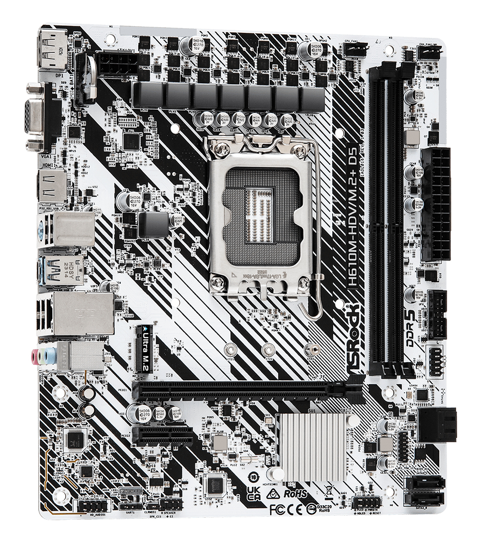 ASRock H610M-HDV/M.2+ D5 - Motherboard - micro ATX - LGA1700-Sockel - H610 Chipsatz - USB 3.2 Gen 1, USB-C 3.2 Gen 1, Ansicht 4