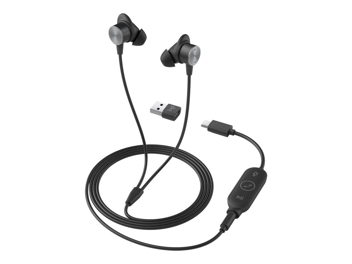 Logitech Zone Wired Earbuds - Headset - im Ohr - kabelgebunden - 3,5 mm Stecker - Geräuschisolierung - Graphite - optimiert für UC