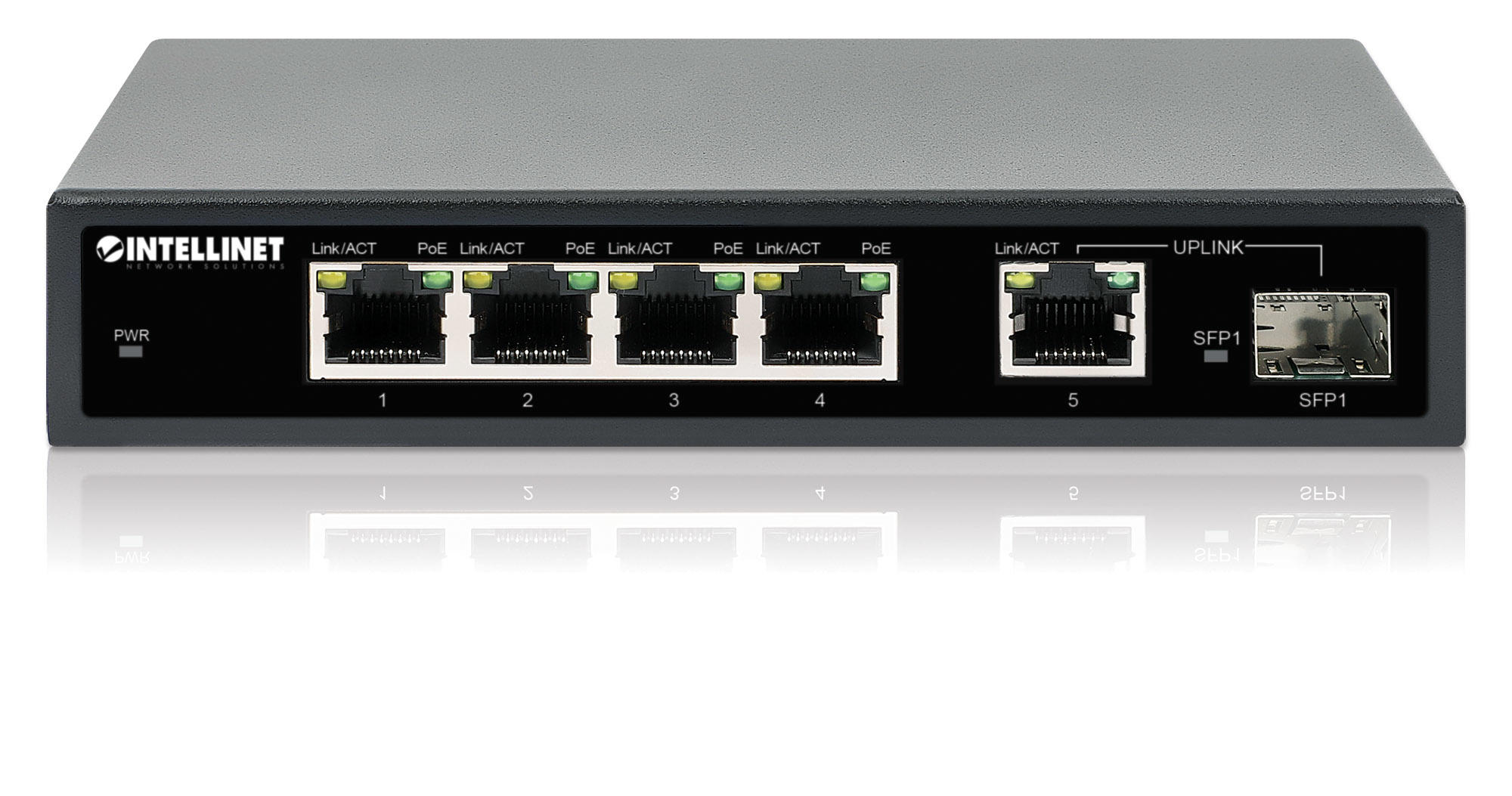 IC Intracom Intellinet - Switch - 4 x 10/100/1000 (PoE+) + 1 x Combo Gigabit SFP/RJ-45 (Uplink), Ansicht 3