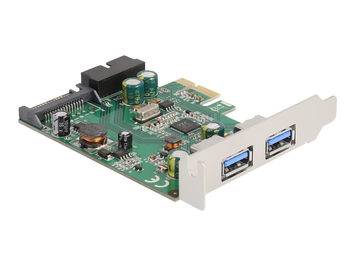 Delock PCI Express x1 Karte zu 2 x extern USB 3.2 Gen 1 Typ-A + 1 x intern 19 Pin USB Pfostenstecker - Low Profile Formfaktor