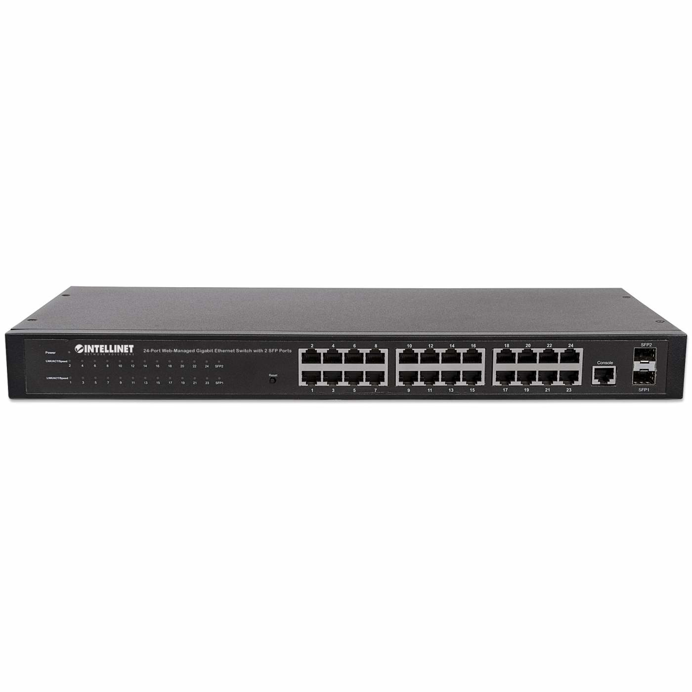 Intellinet 24-Port Web-Managed Gigabit Ethernet Switch mit 2 SFP-Ports, 24 x 10/100/1000 Mbit/s RJ45 Ports + 2 x SFP, Ansicht 4