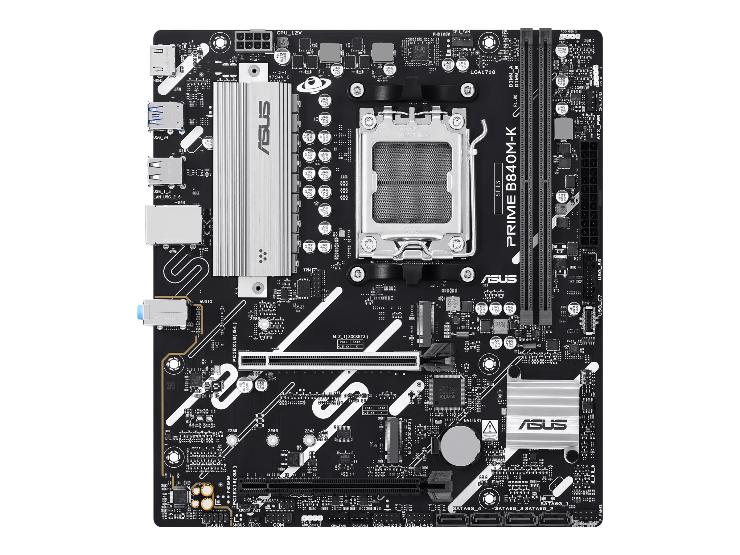 ASUS PRIME B840M-K - Motherboard - micro ATX - Socket AM5 - AMD B840 Chipsatz - USB 3.2 Gen 1, USB-C 3.2 Gen 1 - 2.5 Gigabit LAN - Onboard-Grafik (CPU erforderlich)