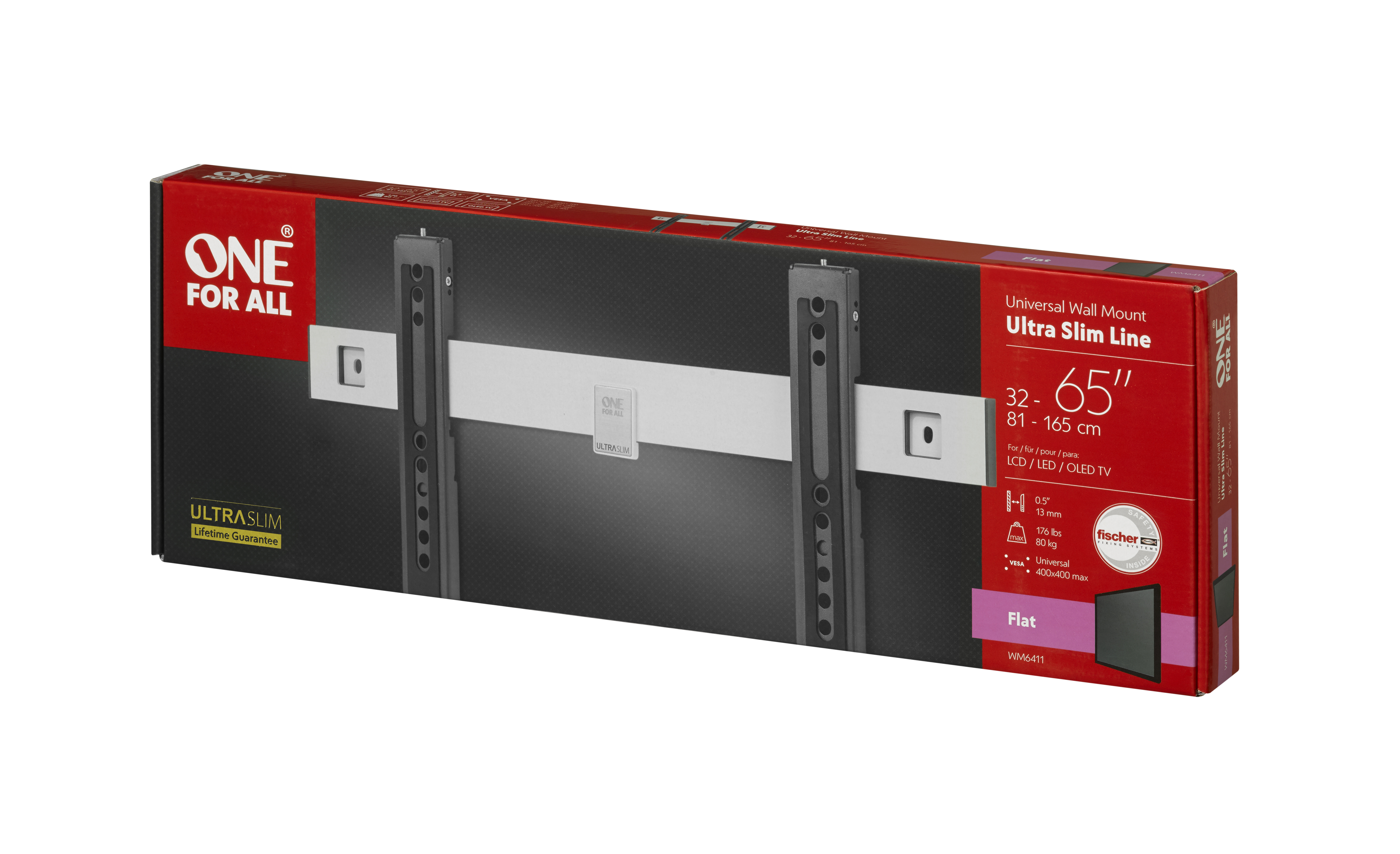 One for All WM 6411 - 81,3 cm (32) - 165,1 cm (65) - 80 kg - 200 x 200 mm - 400 x 400 mm - Schwarz - Silber, Ansicht 4