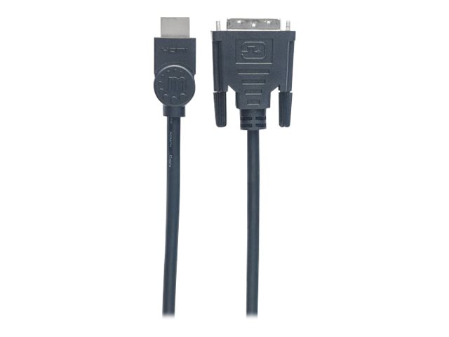 Manhattan HDMI to DVI-D 24+1 Cable, 3m, Male to Male, Black, Dual Link, Compatible with DVD-D, Lifetime Warranty, Polybag