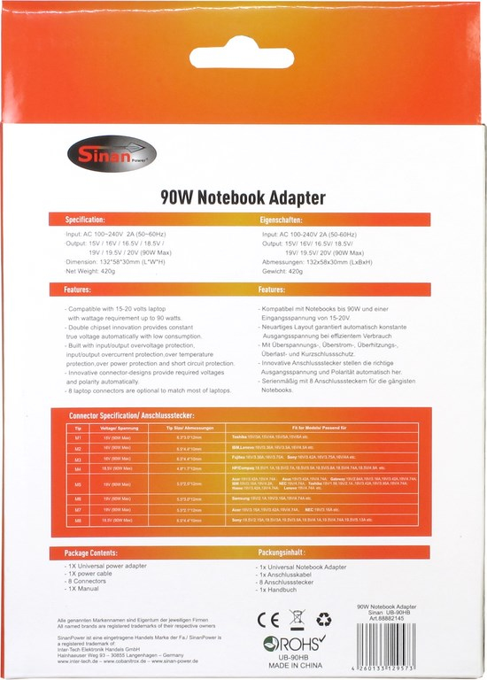 Inter-Tech UB-90HB - Netzteil - Wechselstrom 100-240 V, Ansicht 4
