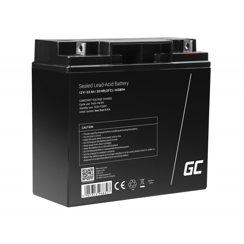 Green Cell Batterie - Bleisäure - 22 Ah - Schwarz, Ansicht 2