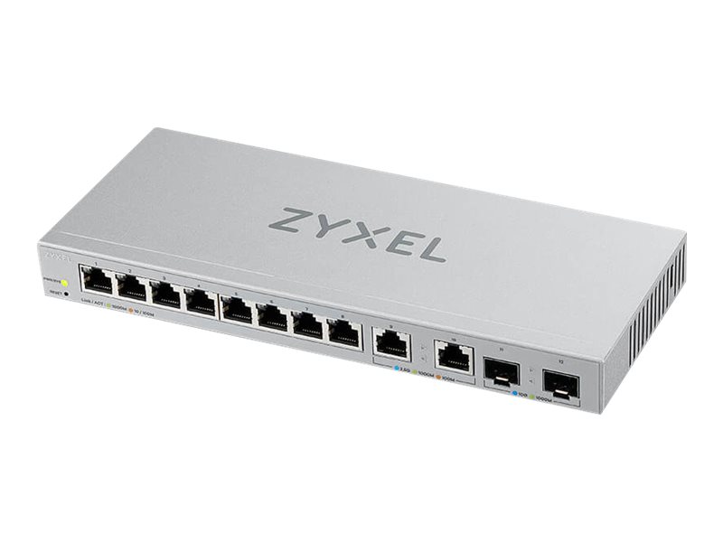 Zyxel XGS1210-12 - Switch - managed - 8 x 10/100/1000 + 2 x 100/1000/2.5G + 2 x 1 Gigabit/10 Gigabit SFP+ (Uplink) - Desktop, wandmontierbar