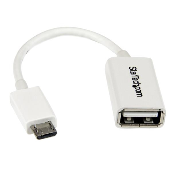 StarTech.com Micro USB auf USB OTG Adapter Stecker / Buchse - Weiß, 0,127 m, Micro-USB B, USB A, USB 2.0, Männlich/Weiblich, Weiß