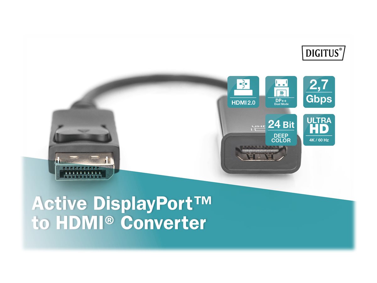 DIGITUS Aktiver DisplayPort Adapter / Konverter, DP auf HDMI